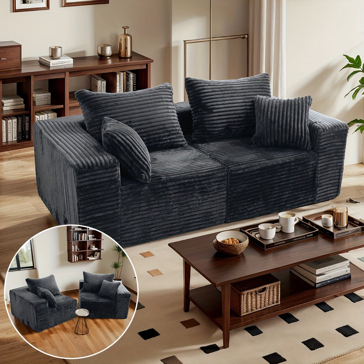 2PCS Sofa Cloud Couch Set Memory Foam Cushioning