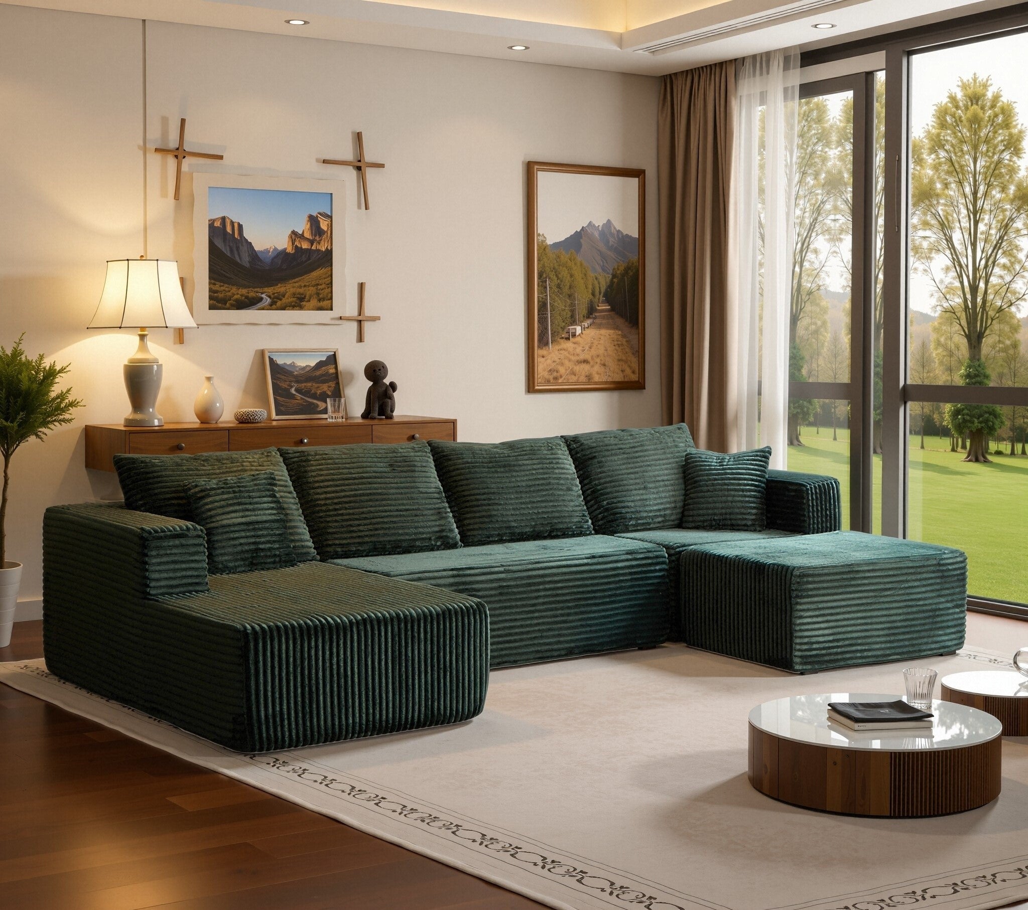 134" U Shaped Boneless Couch Sectional Sofa For Living Room