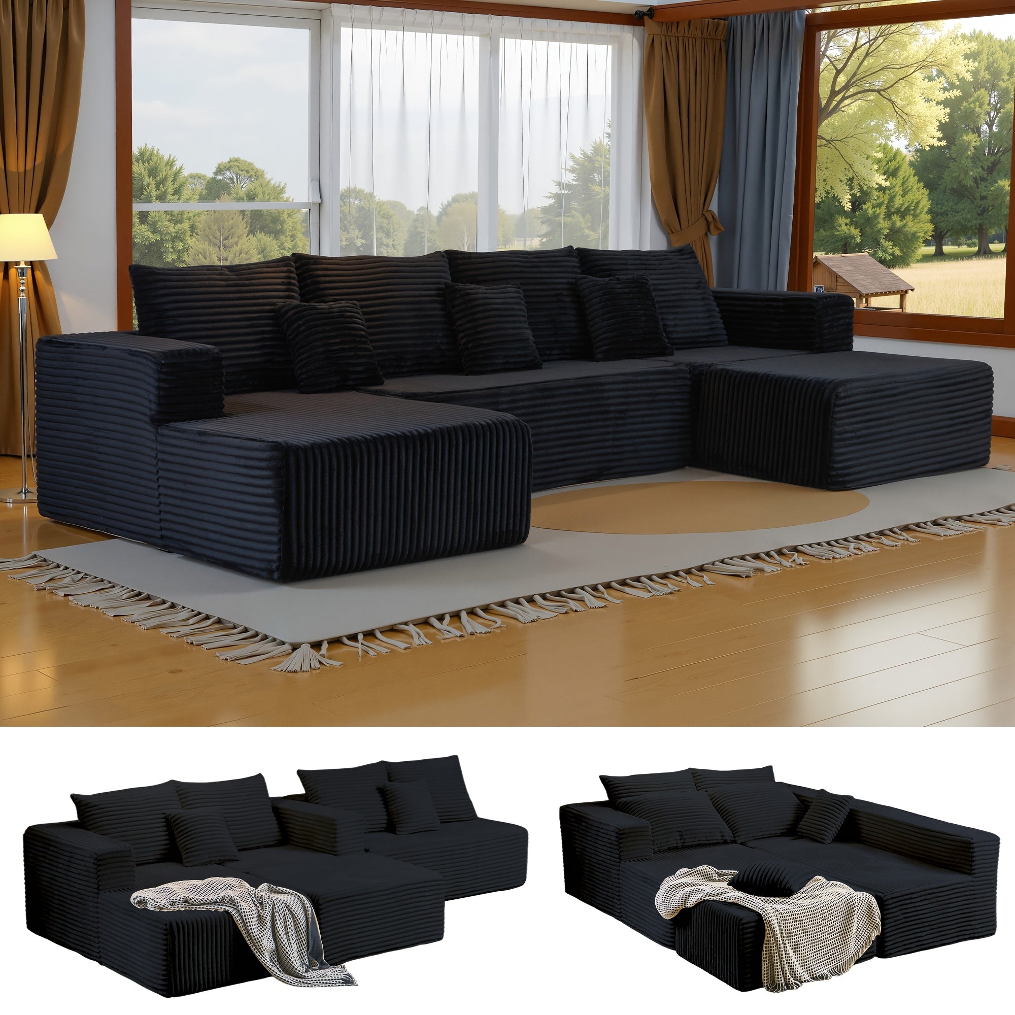 134" U Shaped Boneless Couch Sectional Sofa For Living Room