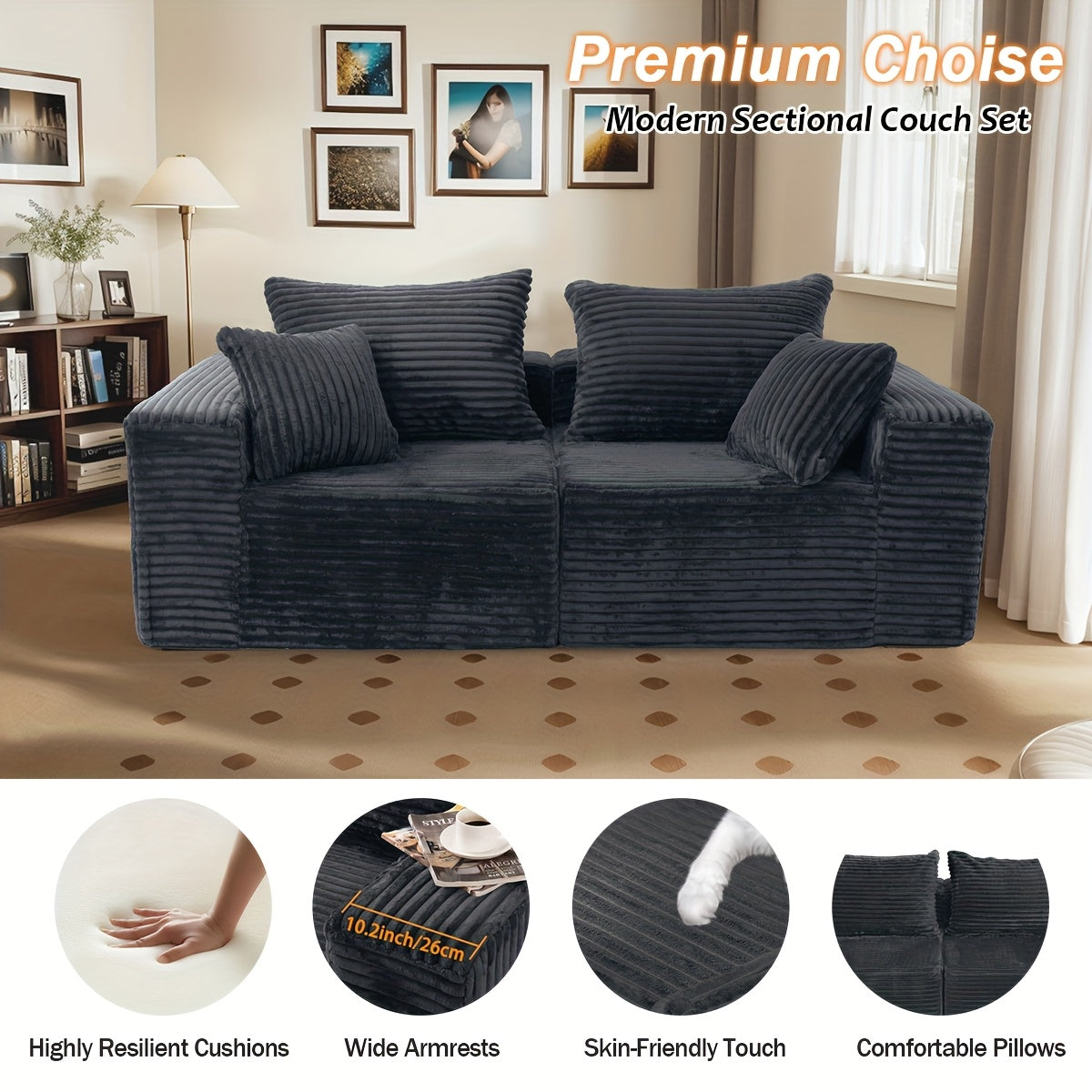2PCS Sofa Cloud Couch Set Memory Foam Cushioning