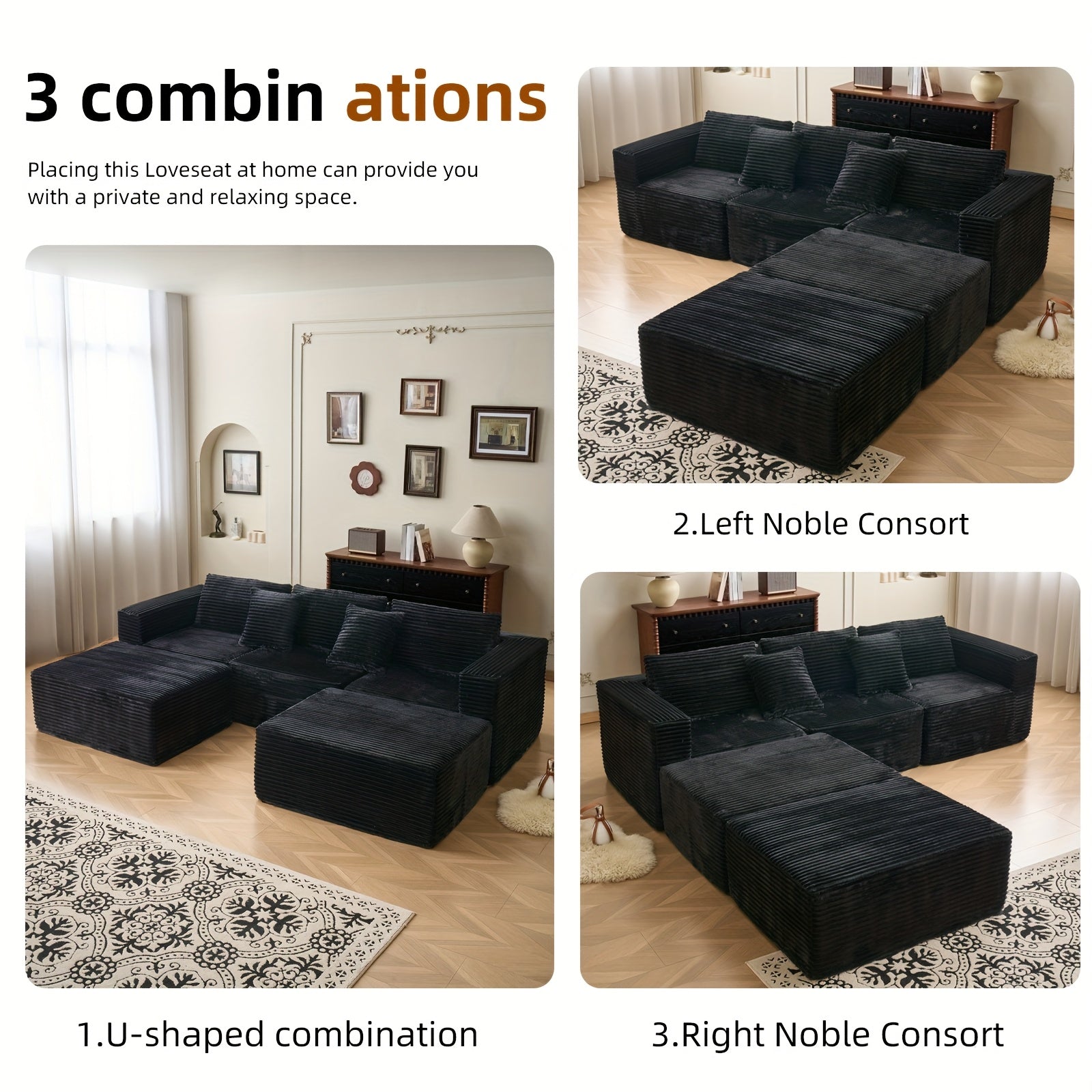 110.2" Living Room Sofa U-shaped Boneless Couch