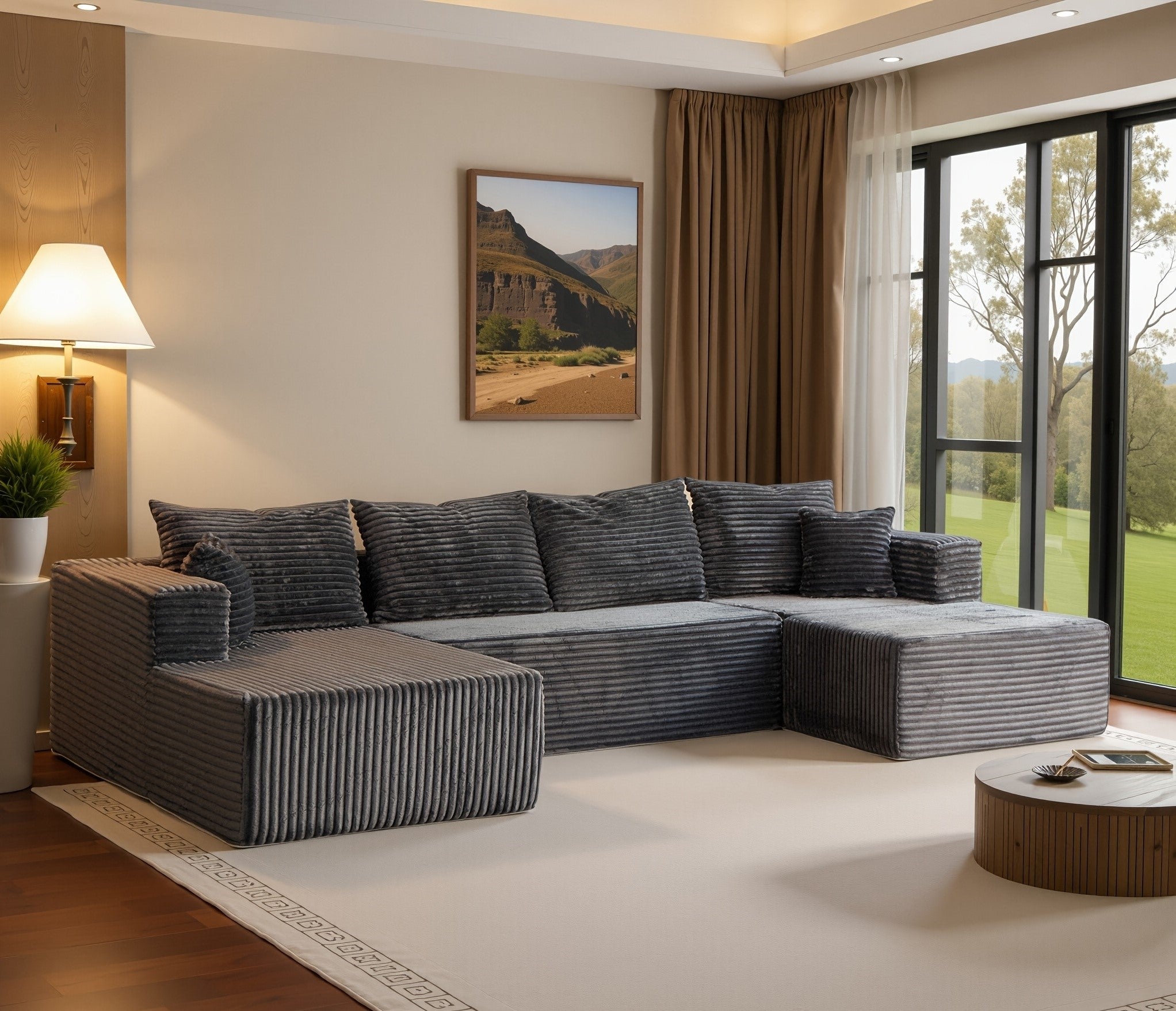 134" U Shaped Boneless Couch Sectional Sofa For Living Room