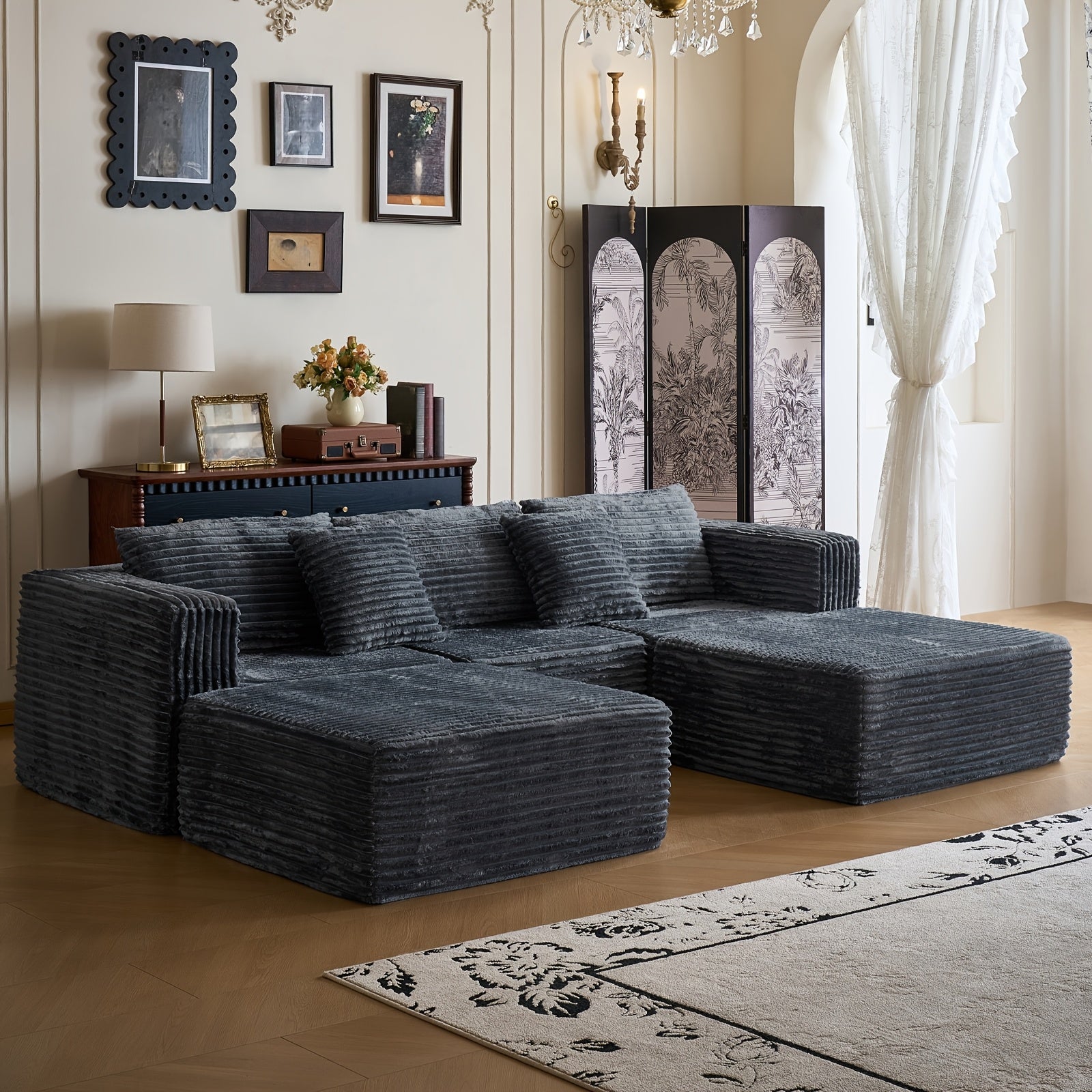 110.2" Living Room Sofa U-shaped Boneless Couch