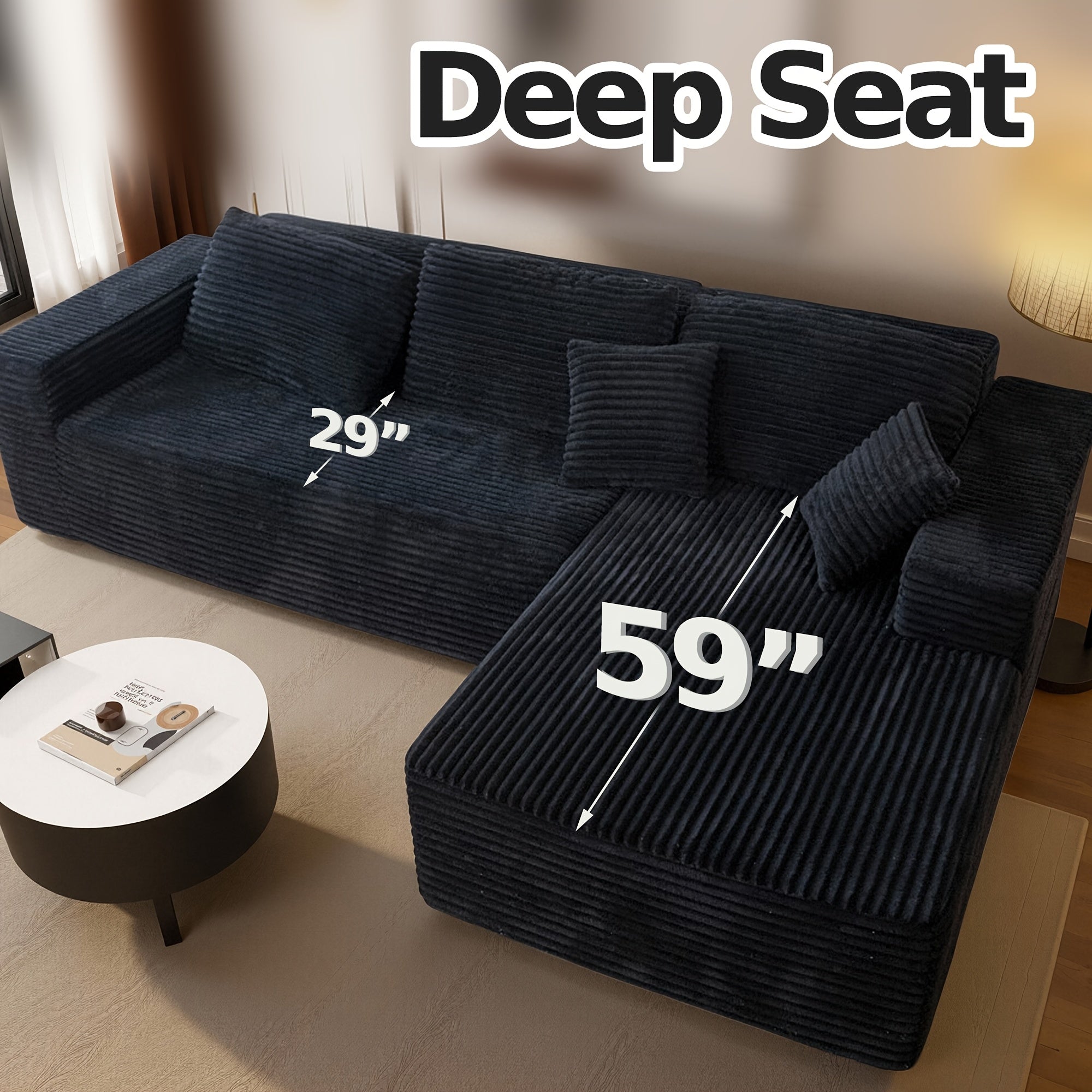 108" Oversized L Shaped Boneless Couch With Chaise No Assembly Required