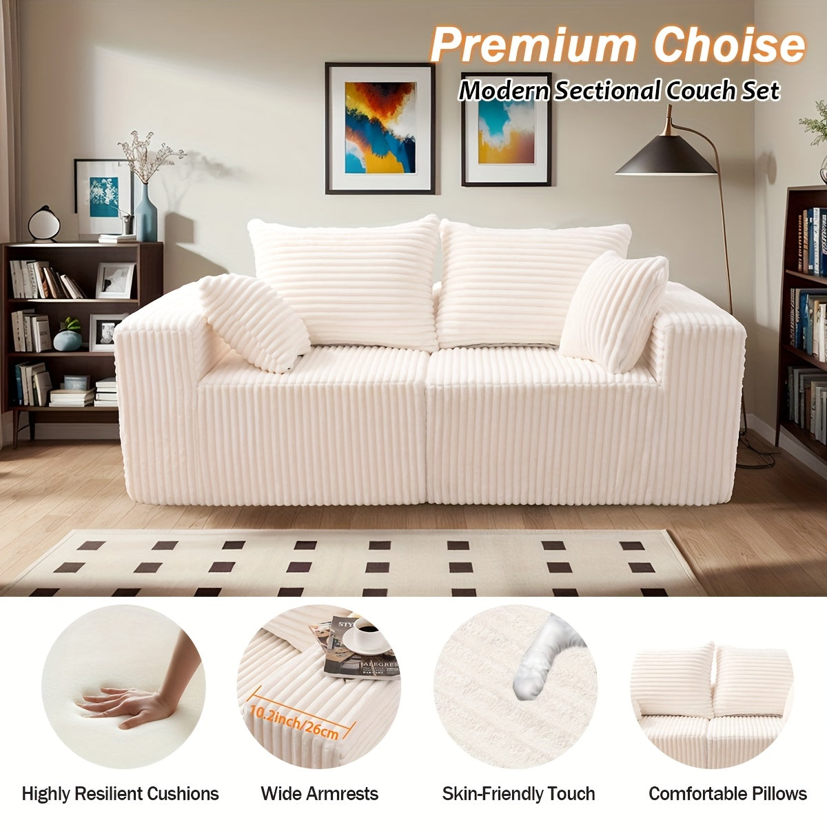 2PCS Sofa Cloud Couch Set Memory Foam Cushioning