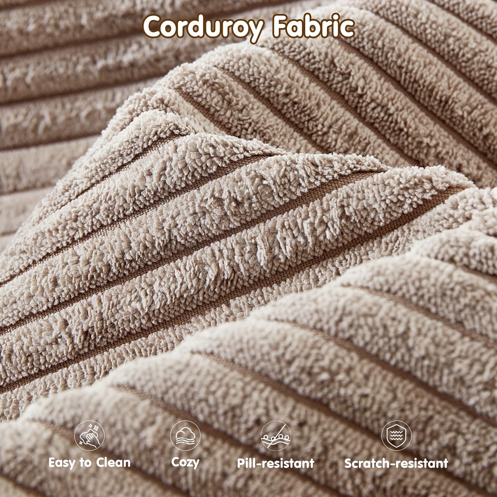 Corduroy Sofa Ottoman with Foam-Filled No Assembly Required