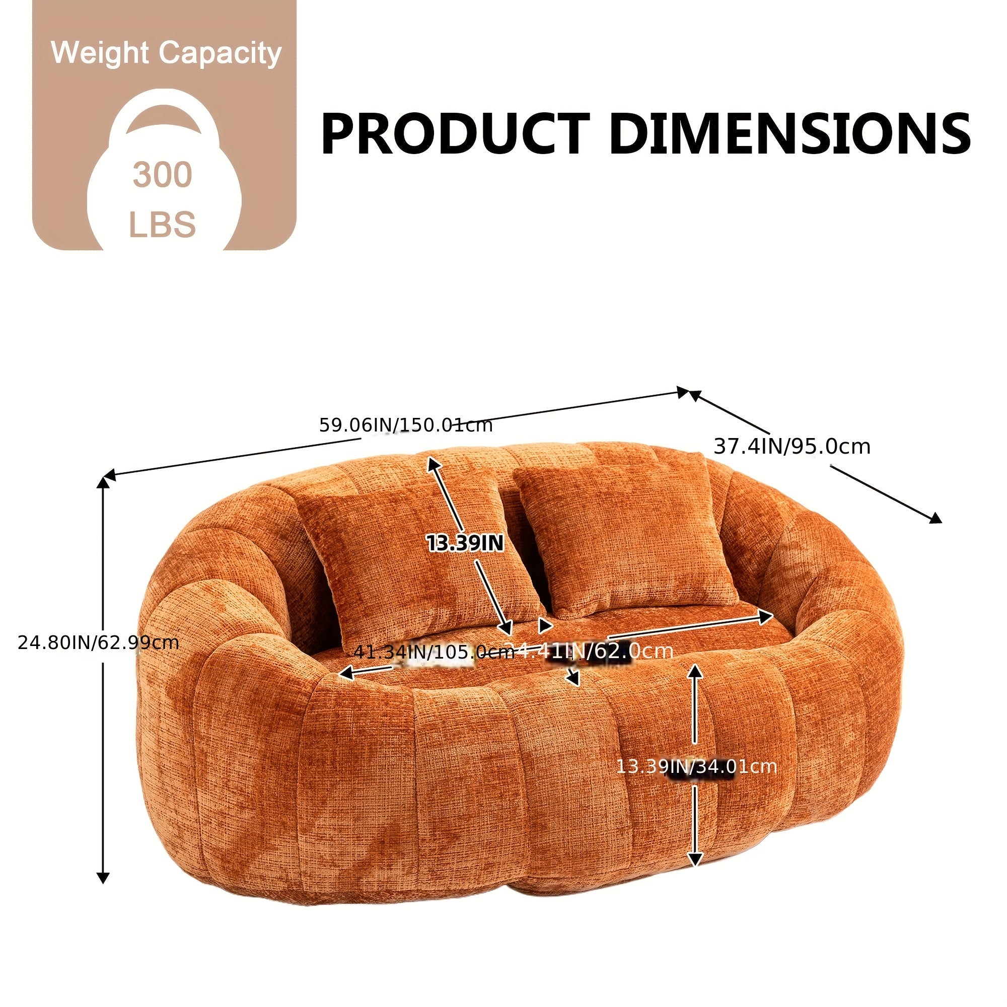 Oval Padded Loveseat Boneless Couch For Living Room