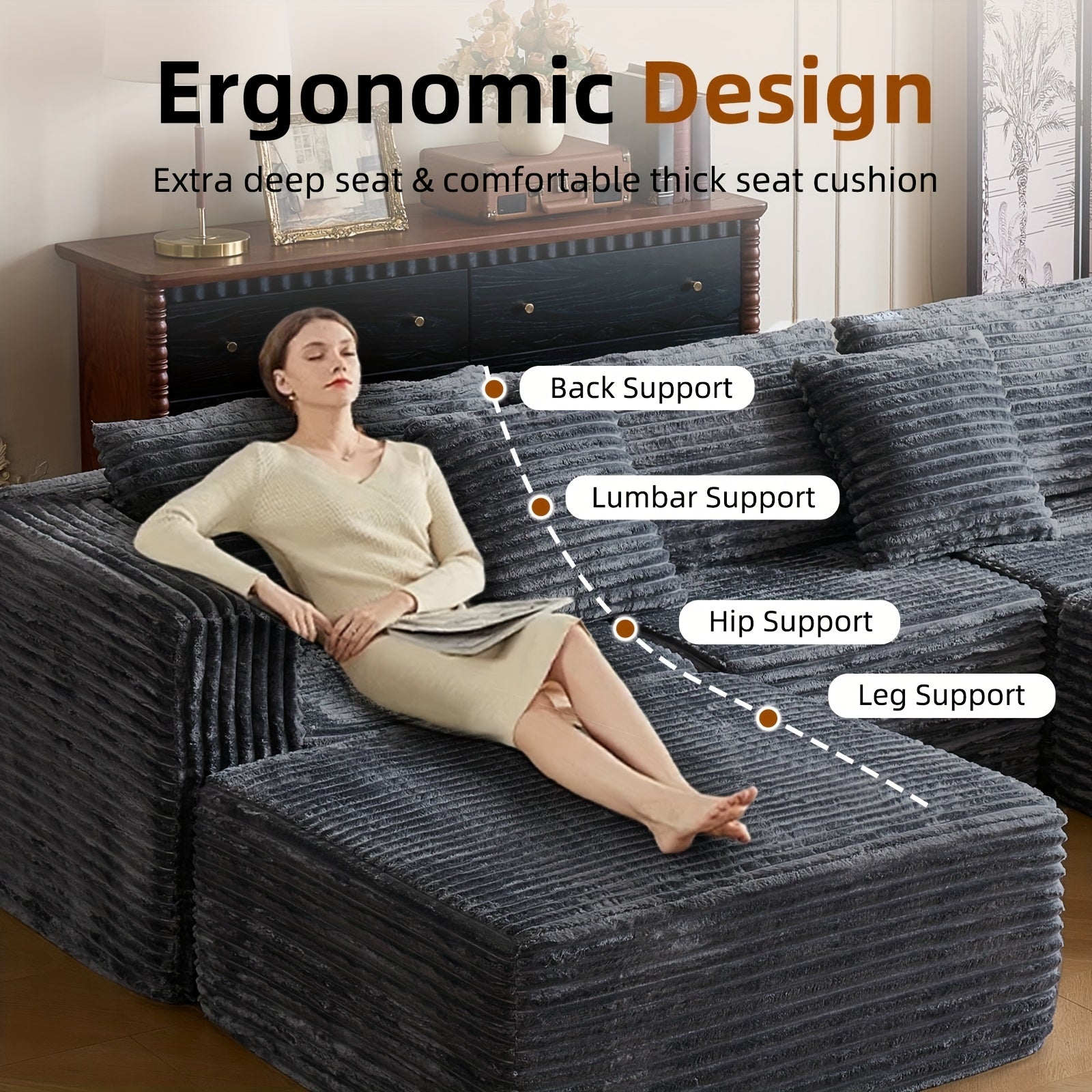110.2" Living Room Sofa U-shaped Boneless Couch