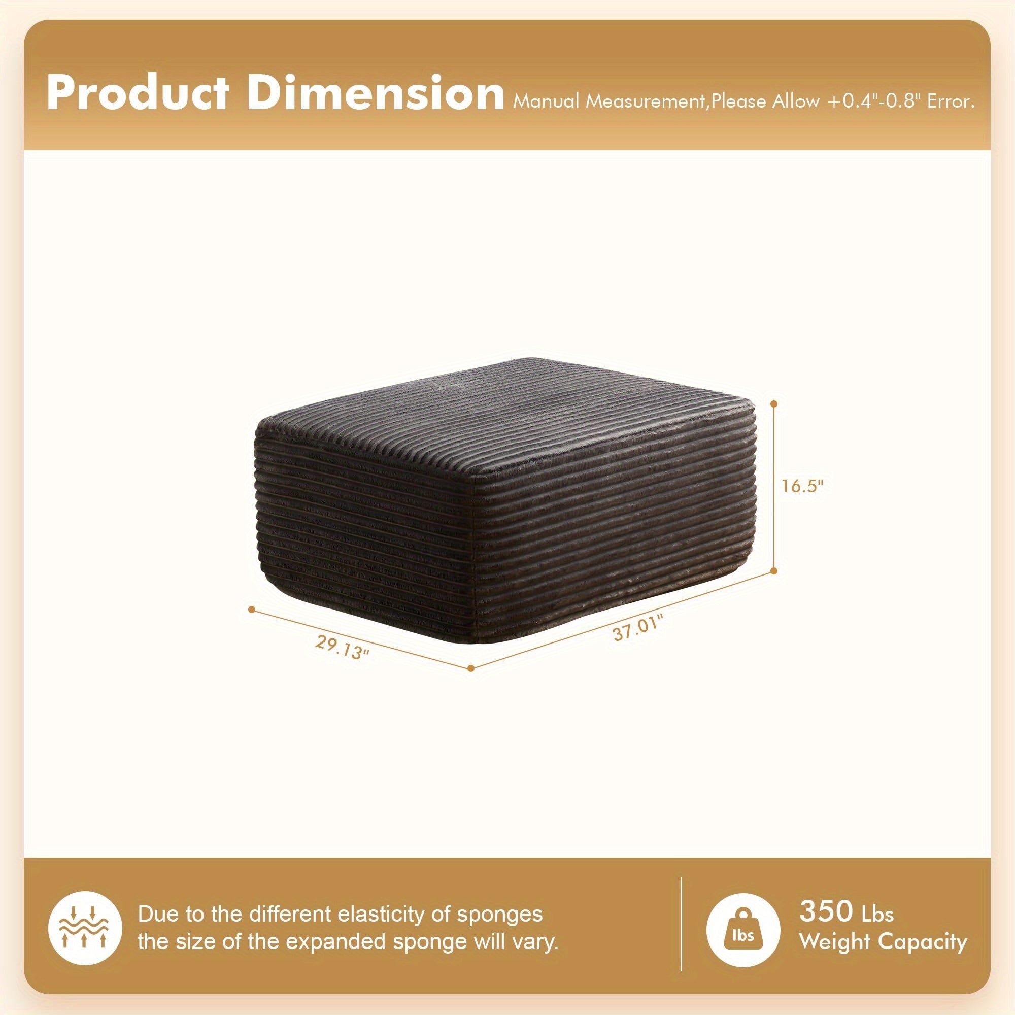 Corduroy Sofa Ottoman with Foam-Filled No Assembly Required