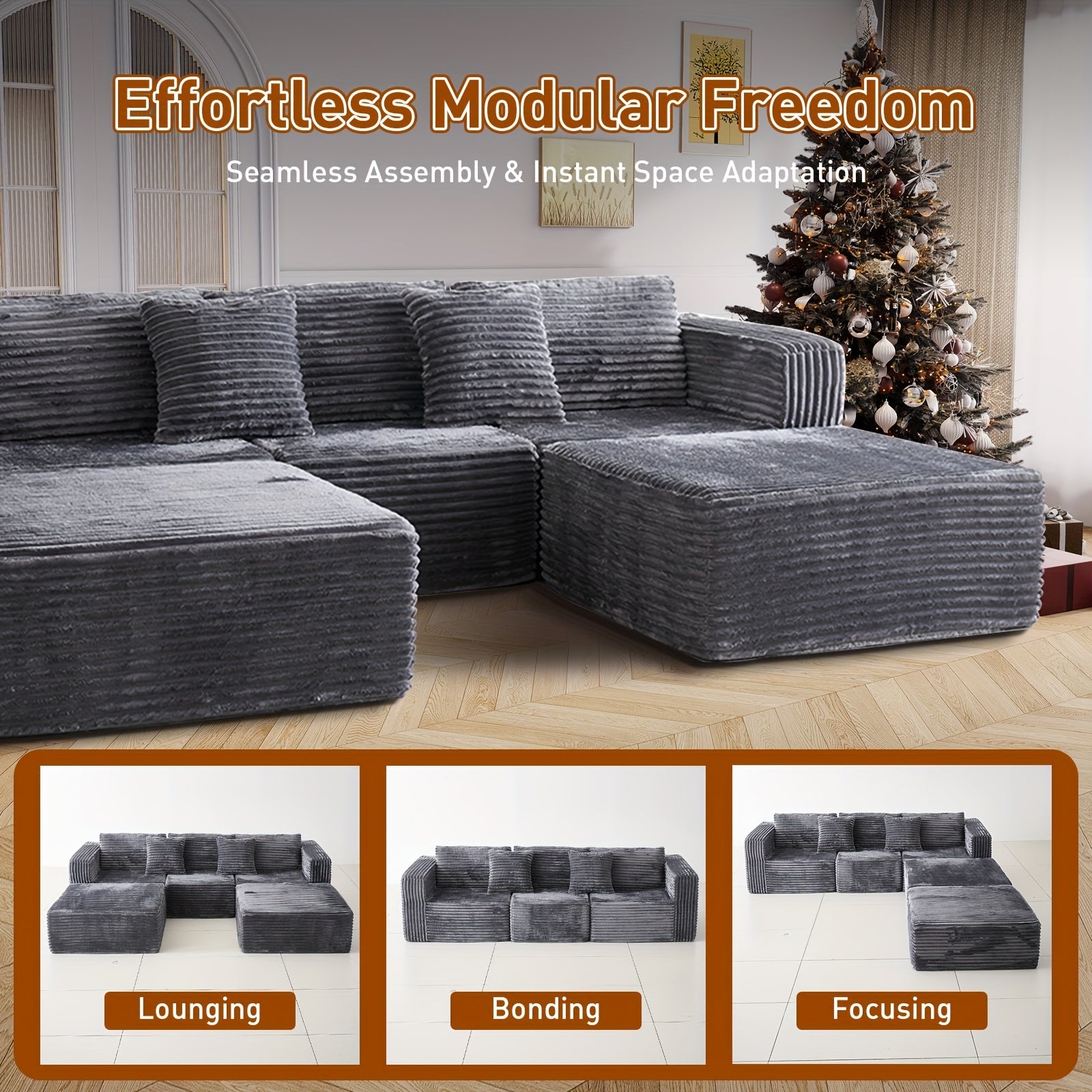 110.2" Living Room Sofa U-shaped Boneless Couch