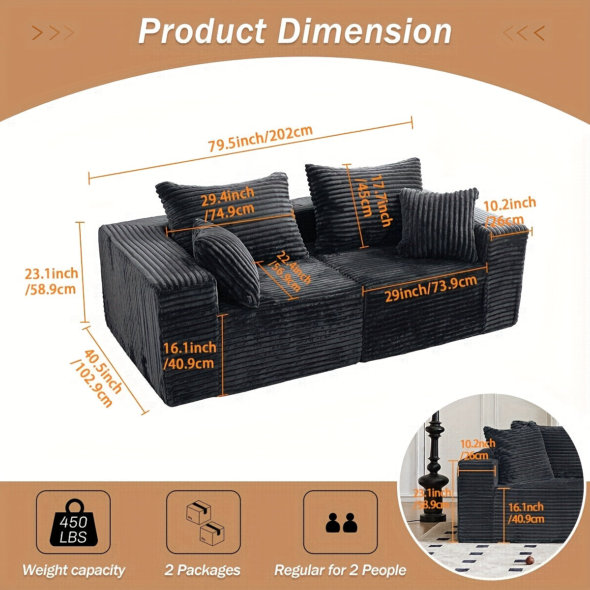 2PCS Sofa Cloud Couch Set Memory Foam Cushioning