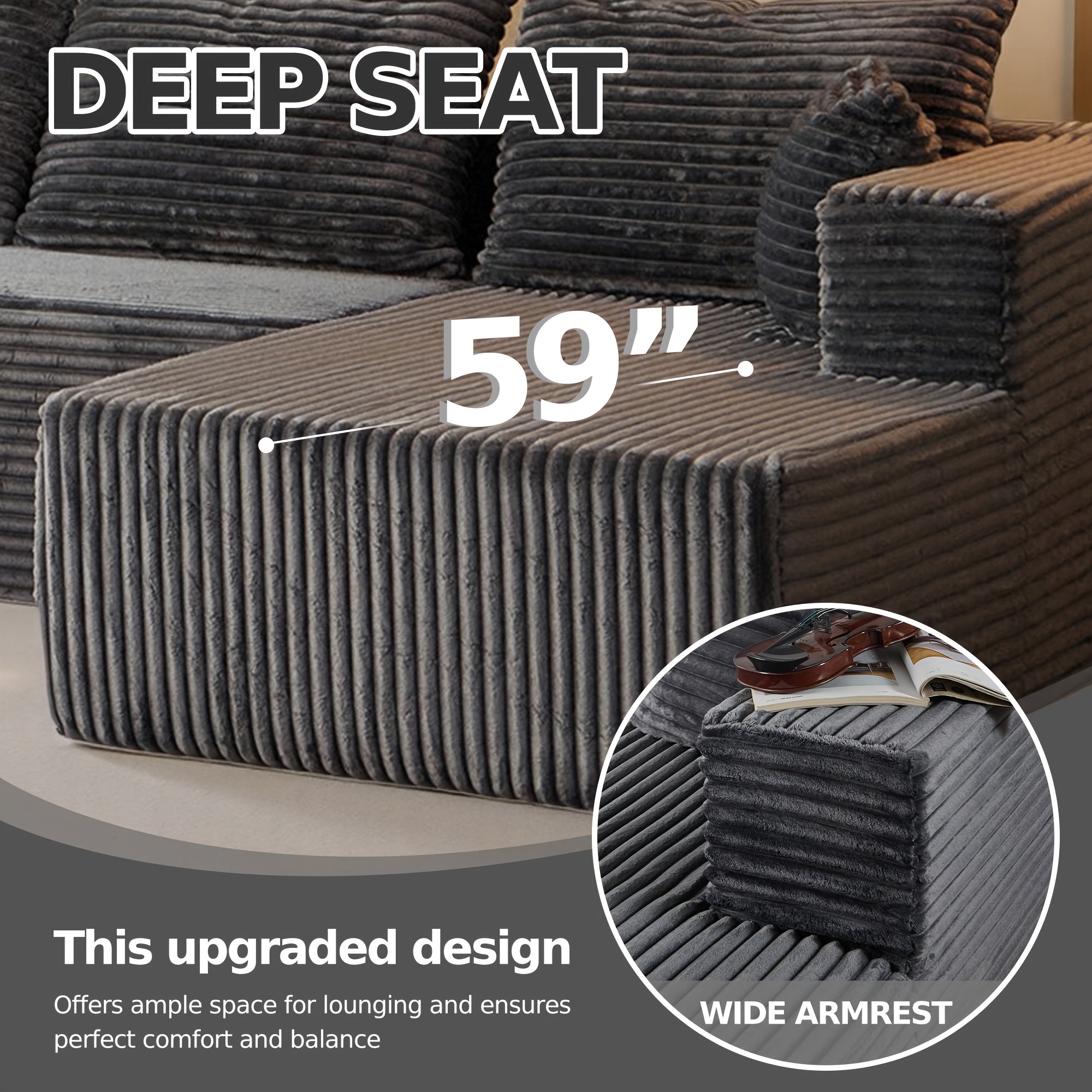 134" U Shaped Boneless Couch Sectional Sofa For Living Room