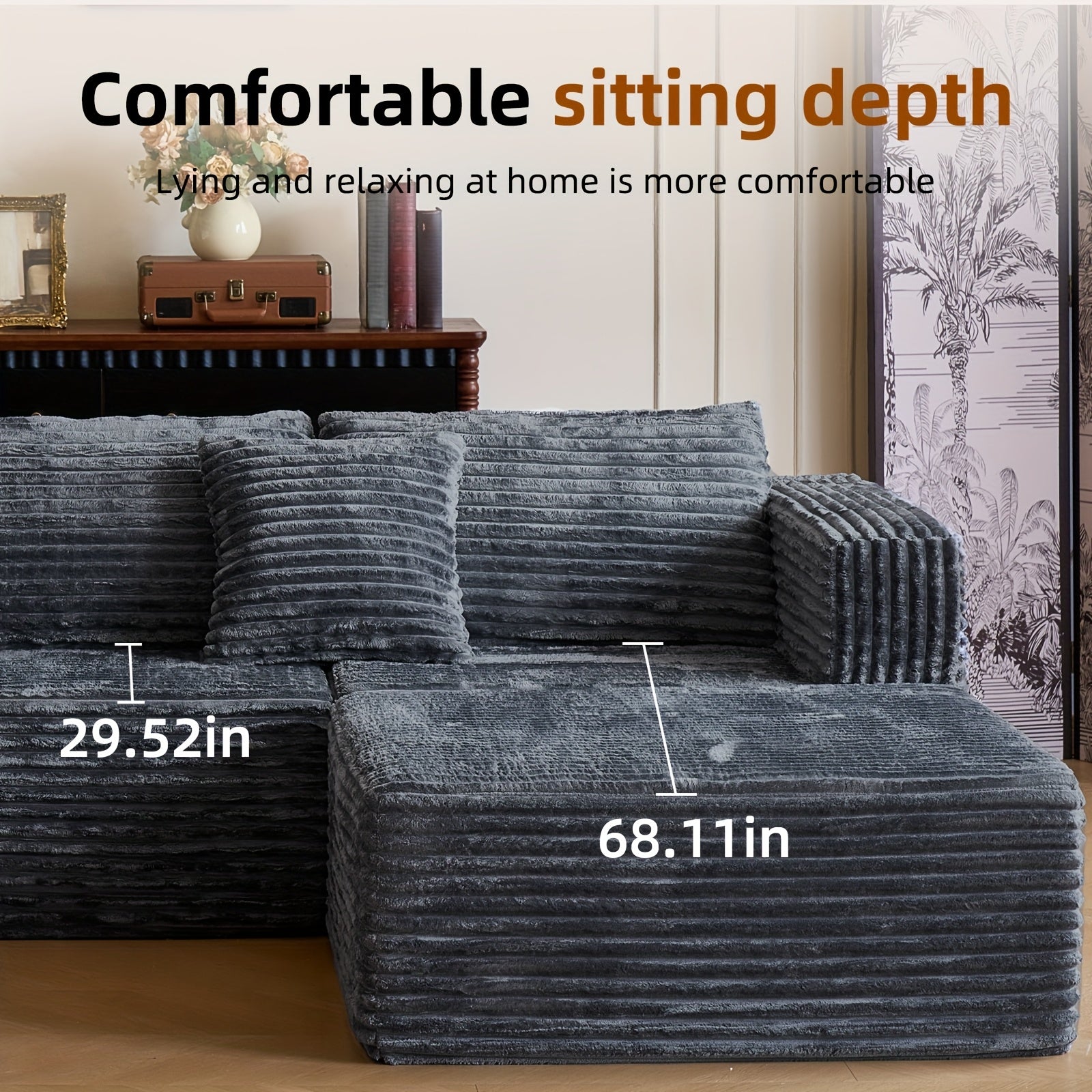 110.2" Living Room Sofa U-shaped Boneless Couch