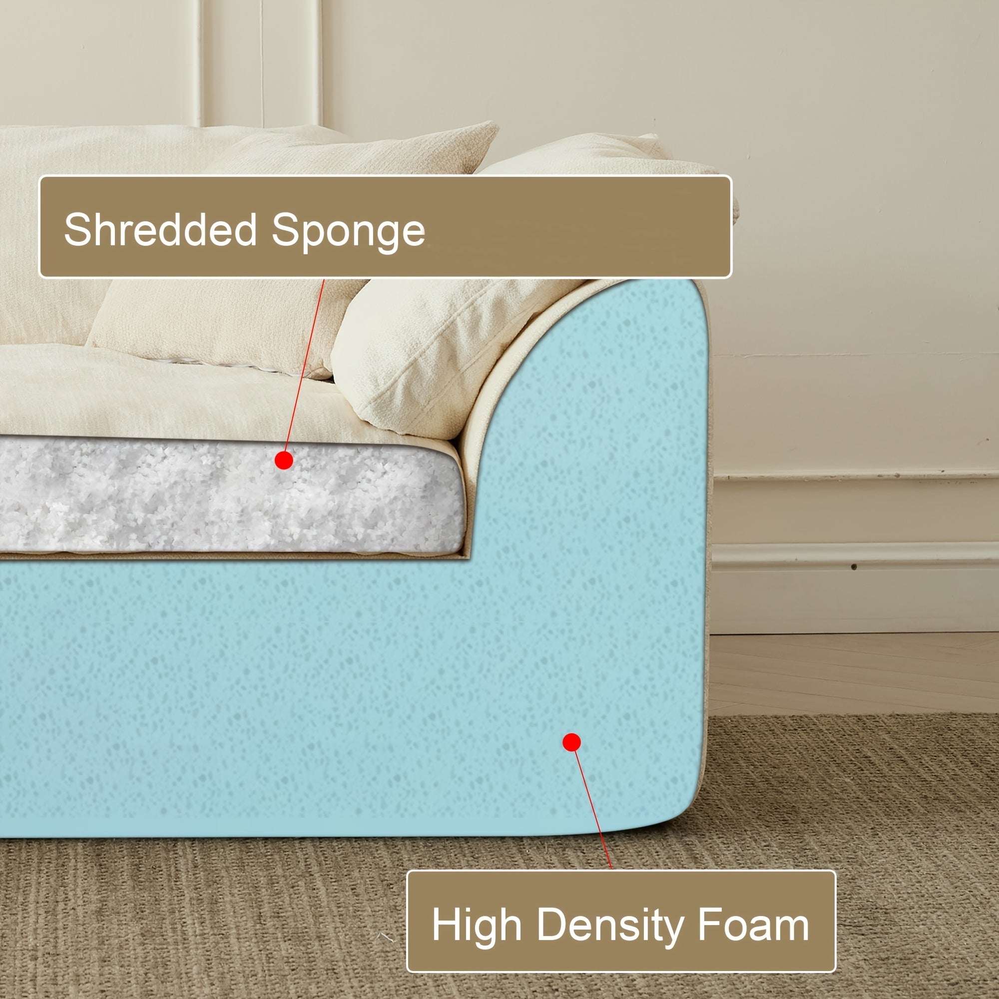 109" Modern L-Shape Boneless Couch with Ottoman