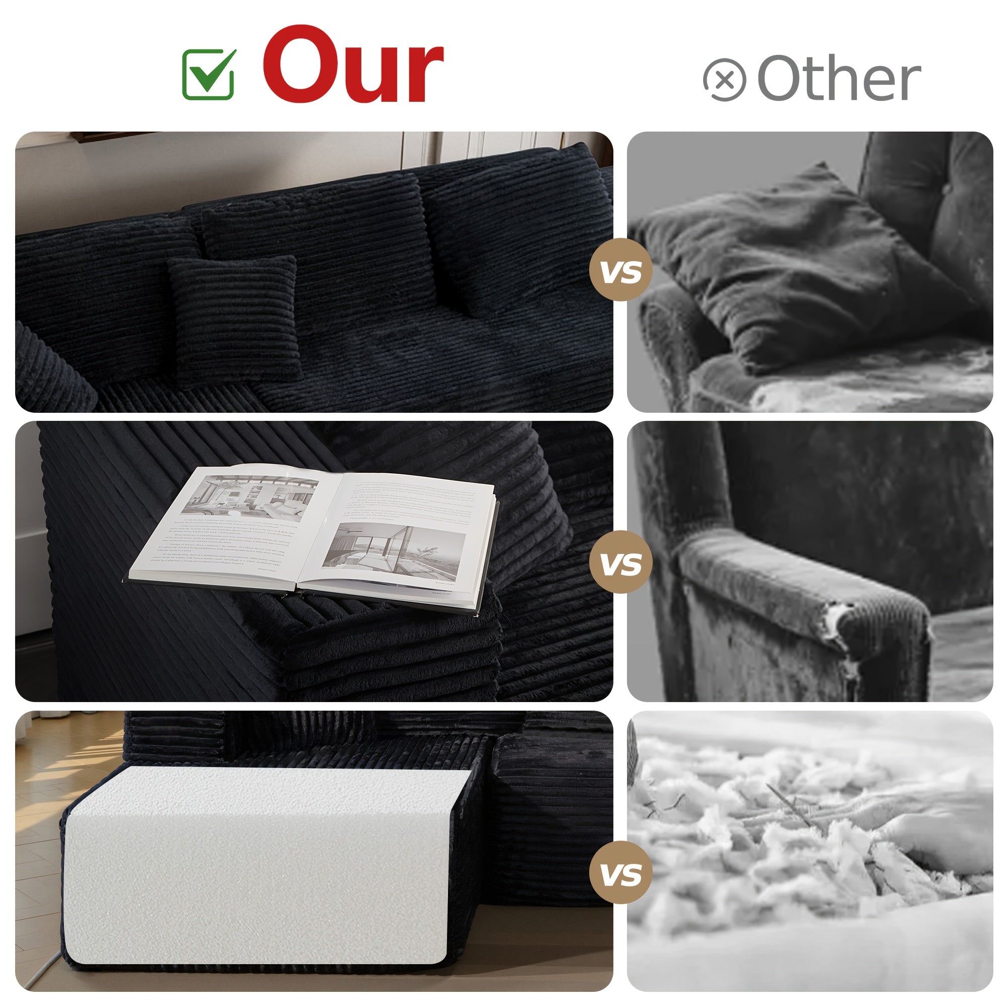 108" Oversized L Shaped Boneless Couch With Chaise No Assembly Required