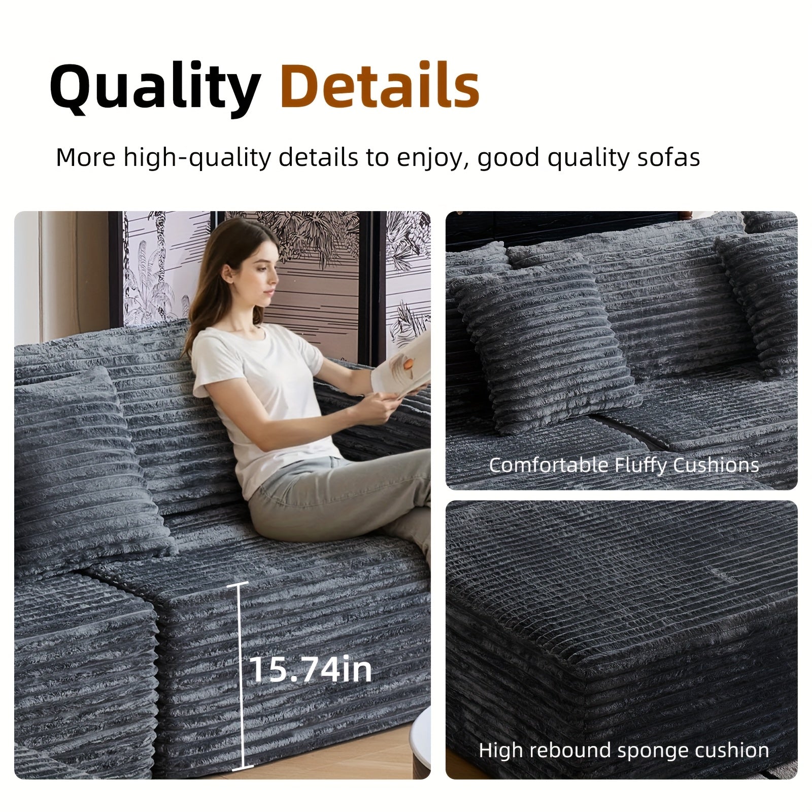 110.2" Living Room Sofa U-shaped Boneless Couch