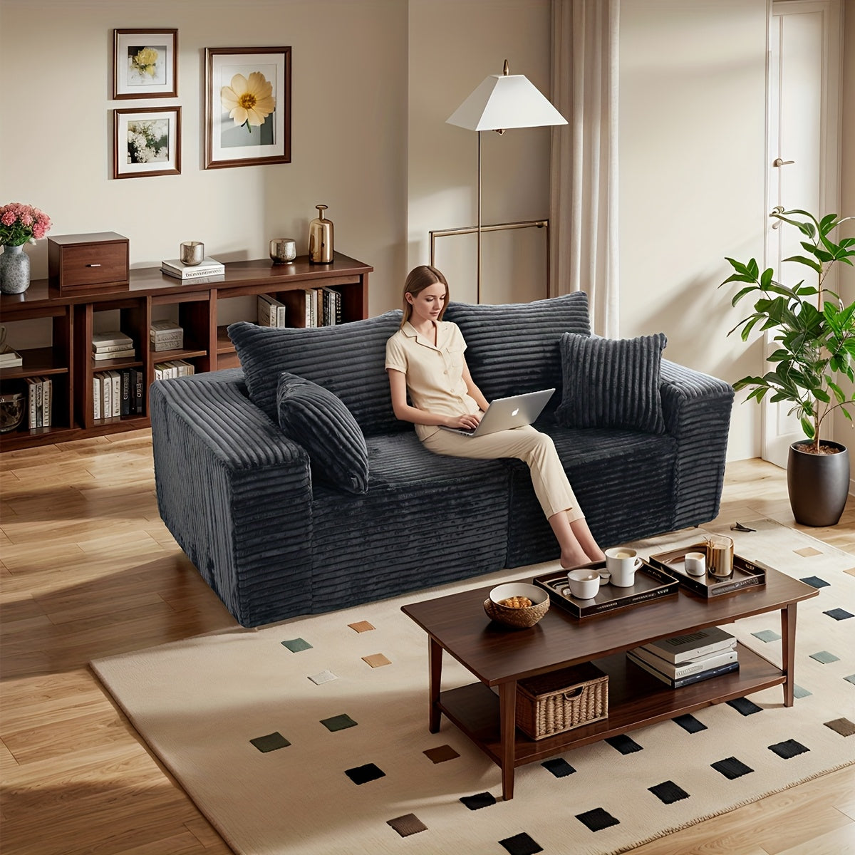 2PCS Sofa Cloud Couch Set Memory Foam Cushioning