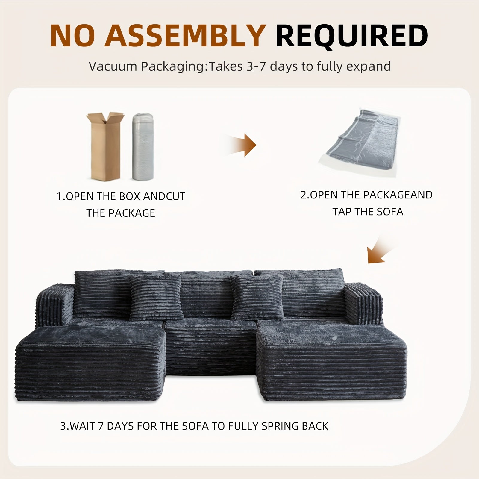 110.2" Living Room Sofa U-shaped Boneless Couch