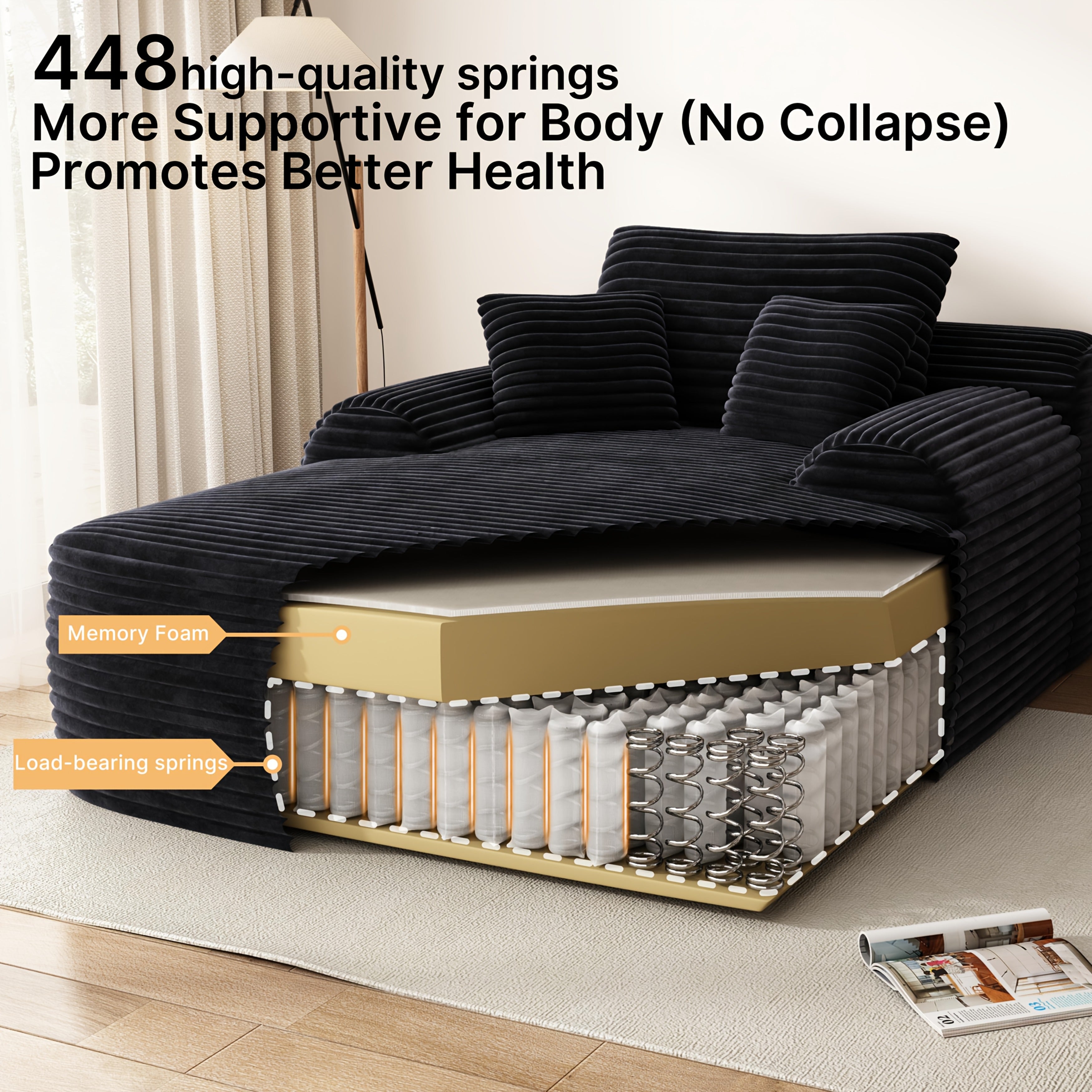 No Assembly Required 47'' Corduroy Indoor Chaise Lounge Chair Upholstered