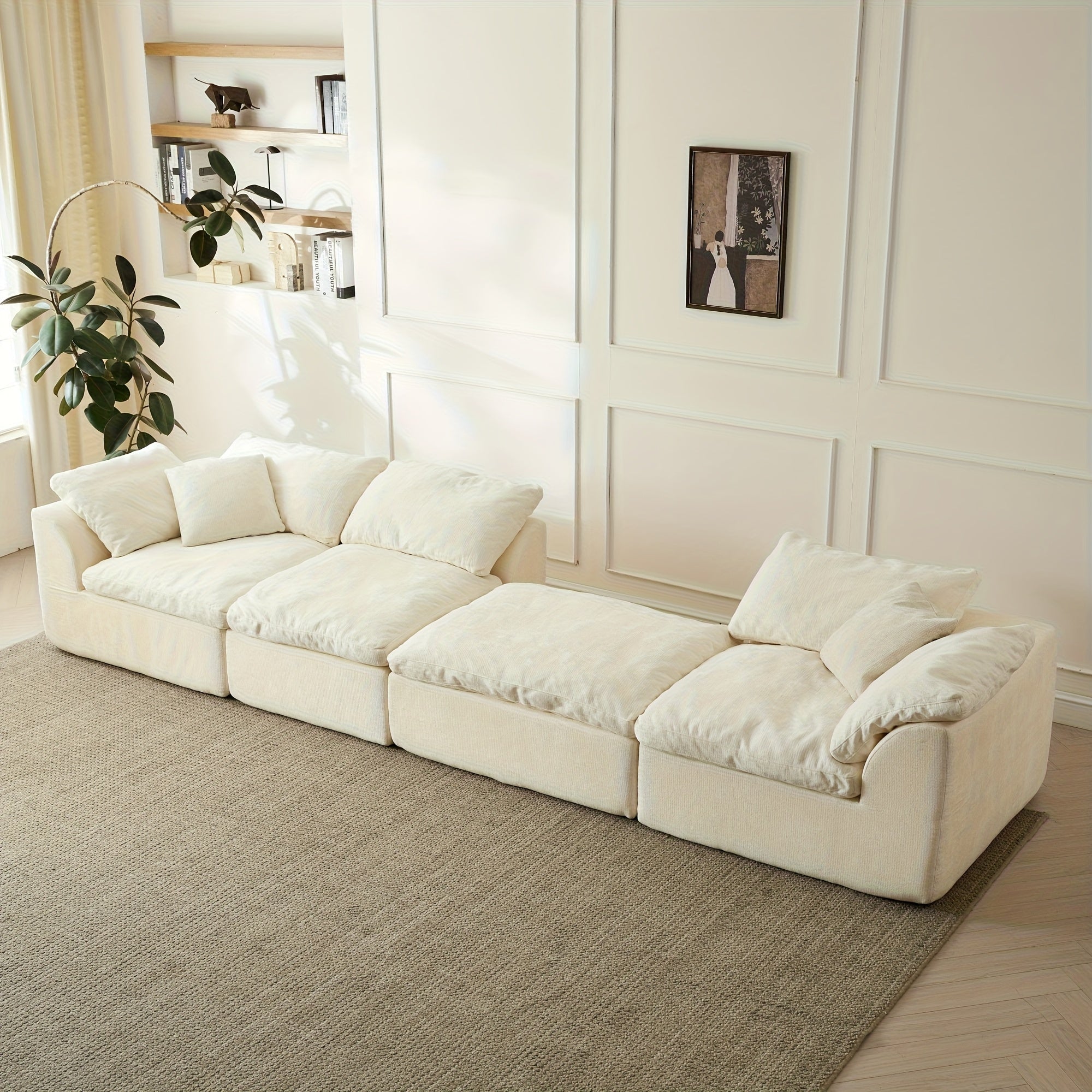 109" Modern L-Shape Boneless Couch with Ottoman