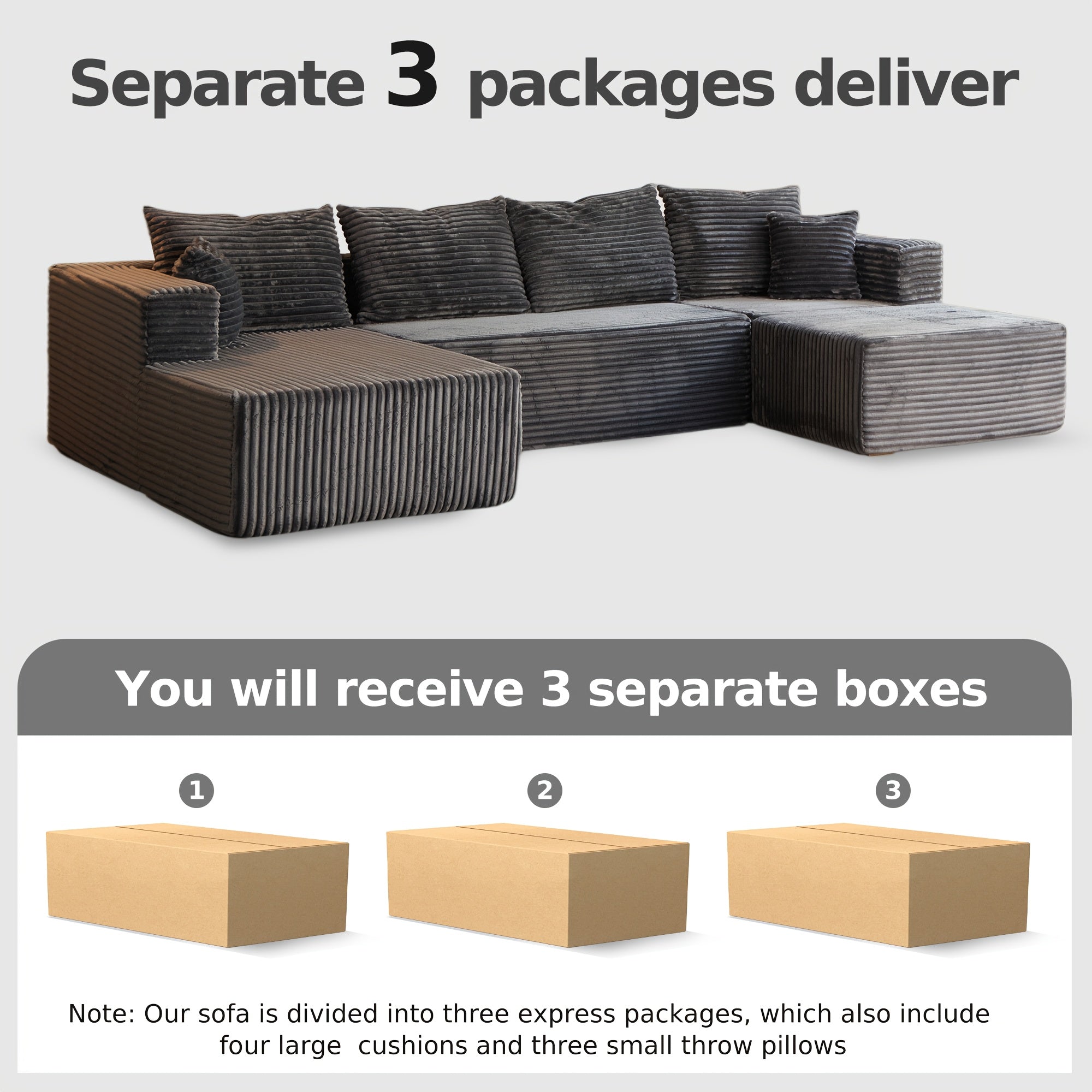 134" U Shaped Boneless Couch Sectional Sofa For Living Room