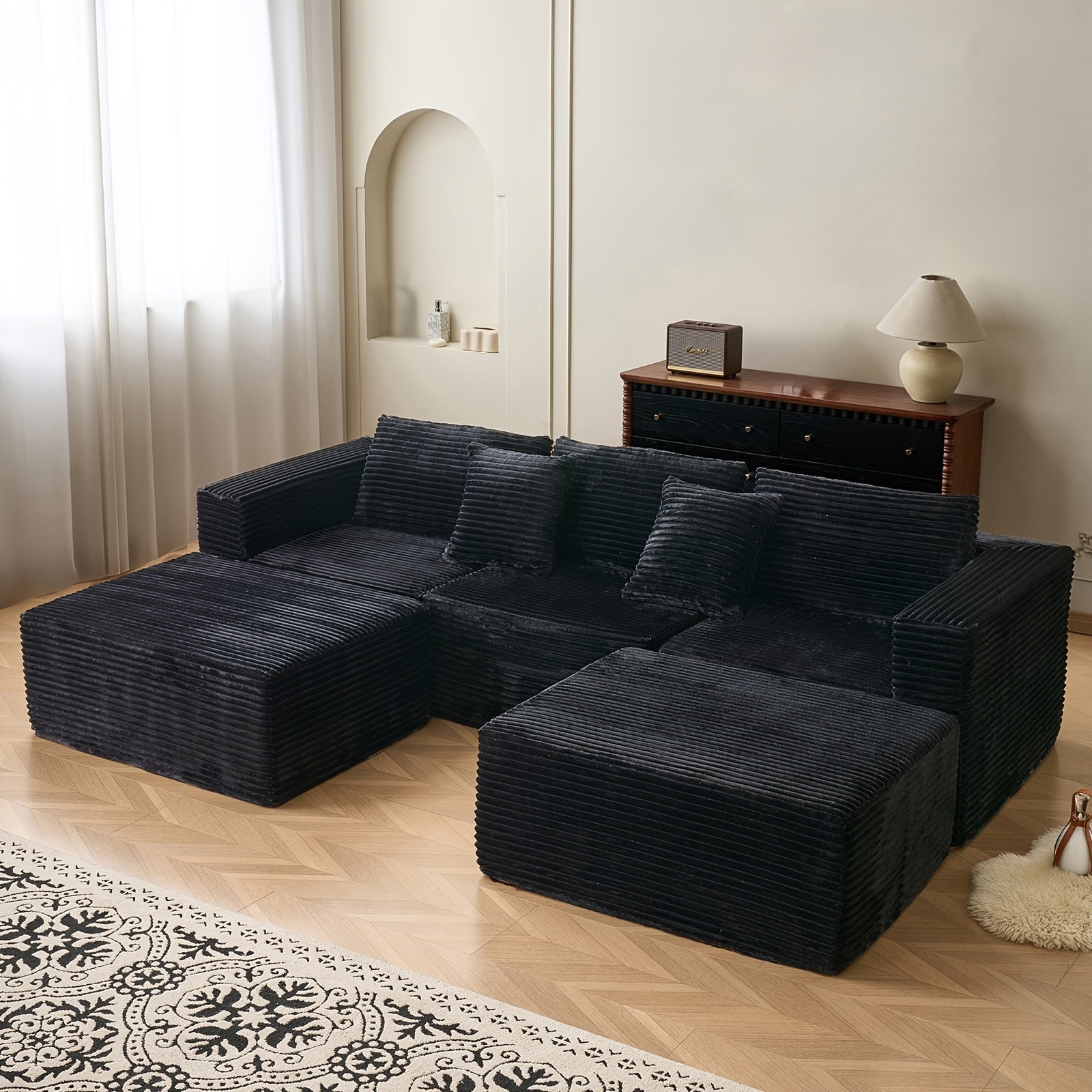 110.2" Living Room Sofa U-shaped Boneless Couch