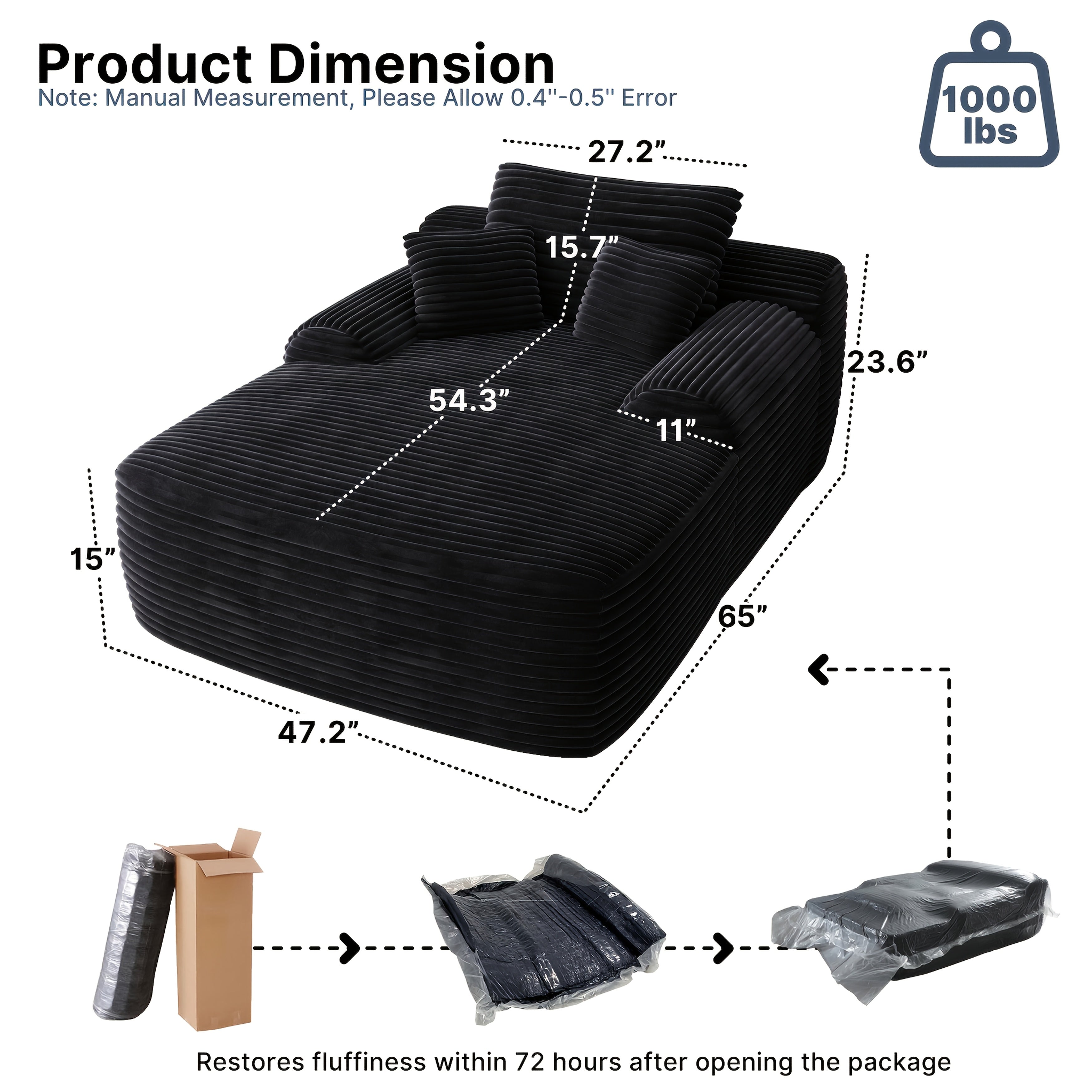 No Assembly Required 47'' Corduroy Indoor Chaise Lounge Chair Upholstered