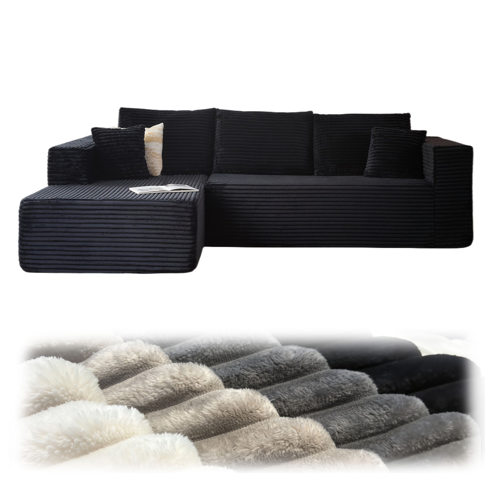 108" Oversized L Shaped Boneless Couch With Chaise No Assembly Required