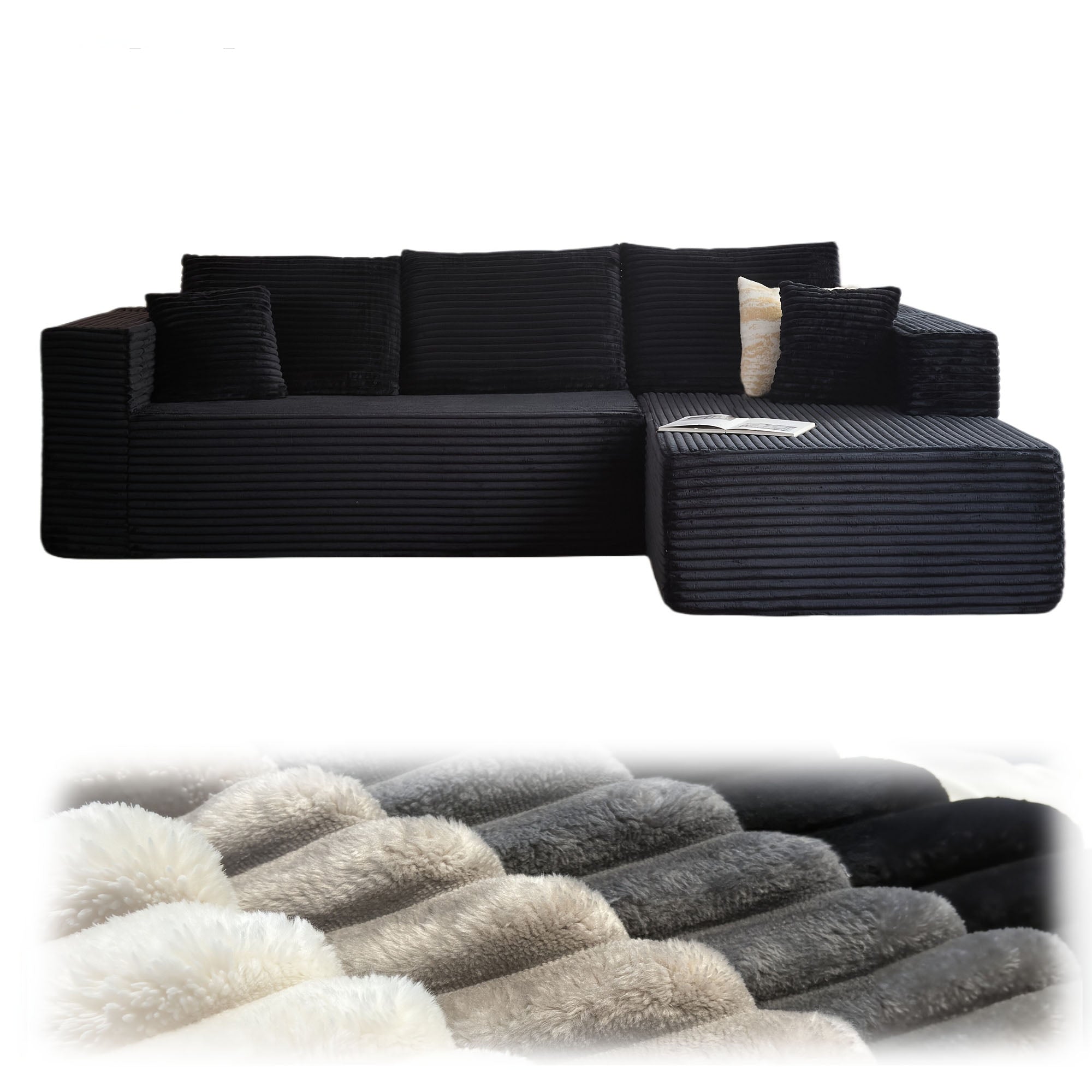 108" Oversized L Shaped Boneless Couch With Chaise No Assembly Required