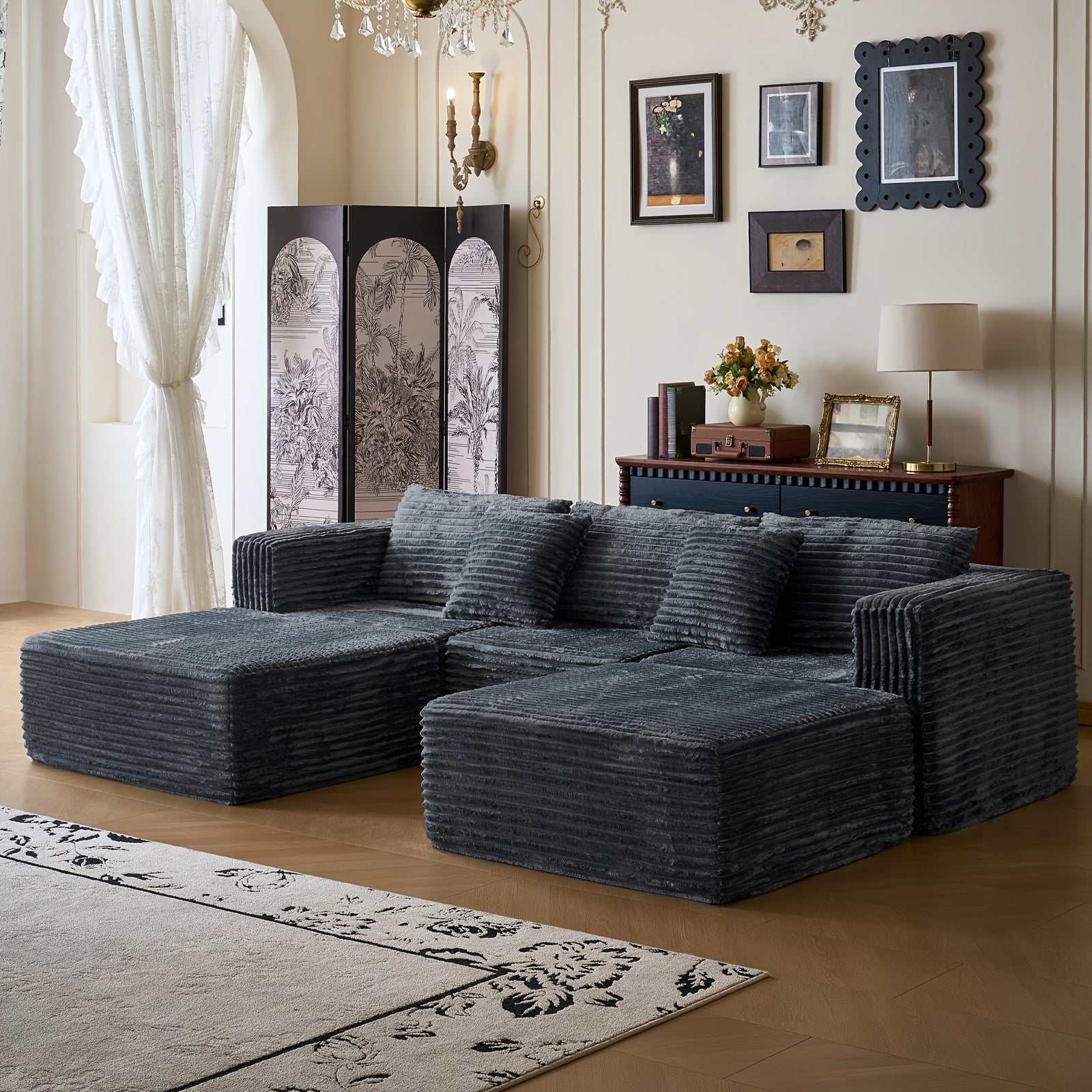 110.2" Living Room Sofa U-shaped Boneless Couch