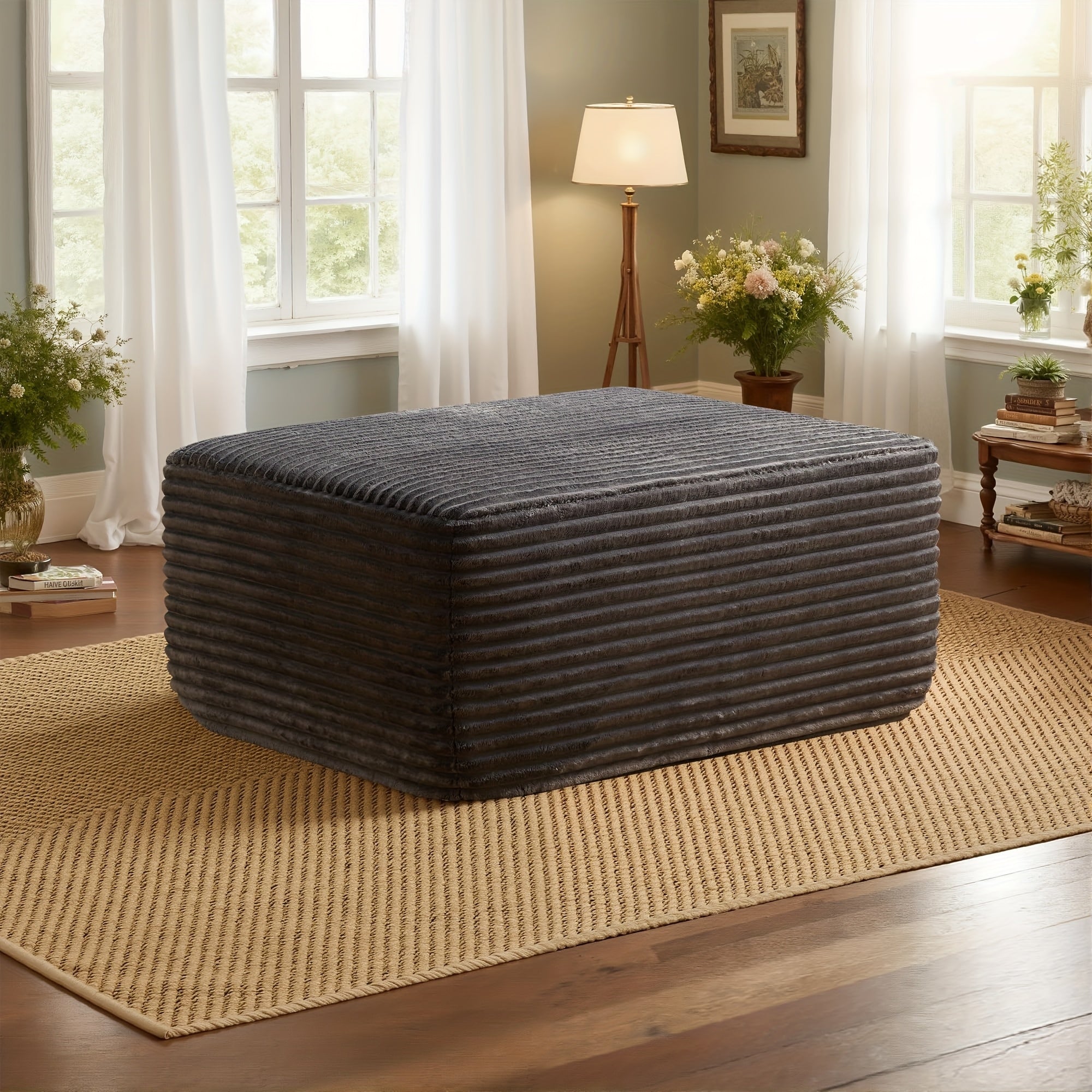 Corduroy Sofa Ottoman with Foam-Filled No Assembly Required