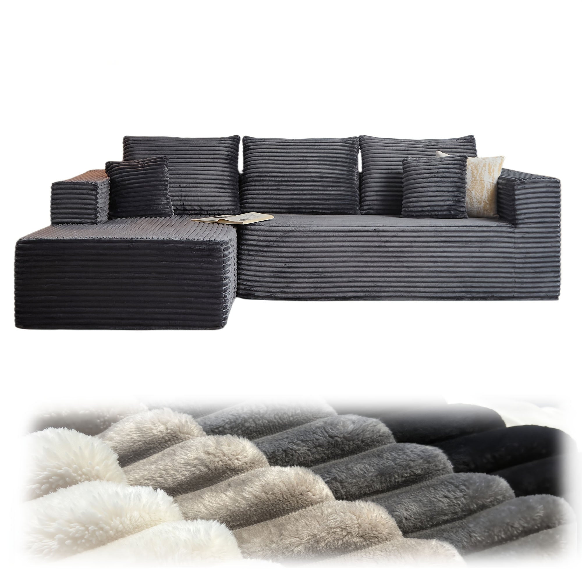 108" Oversized L Shaped Boneless Couch With Chaise No Assembly Required