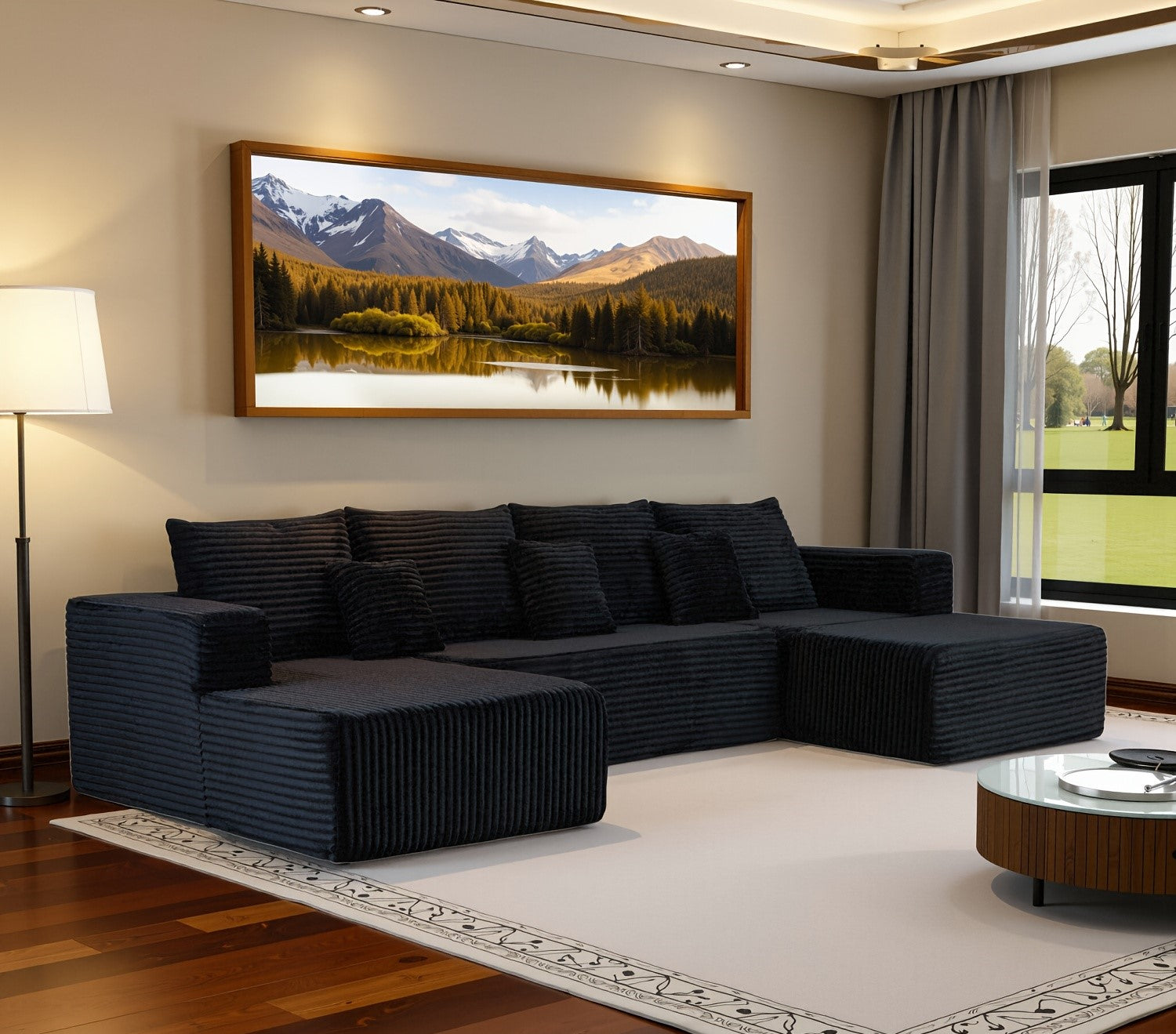 134" U Shaped Boneless Couch Sectional Sofa For Living Room