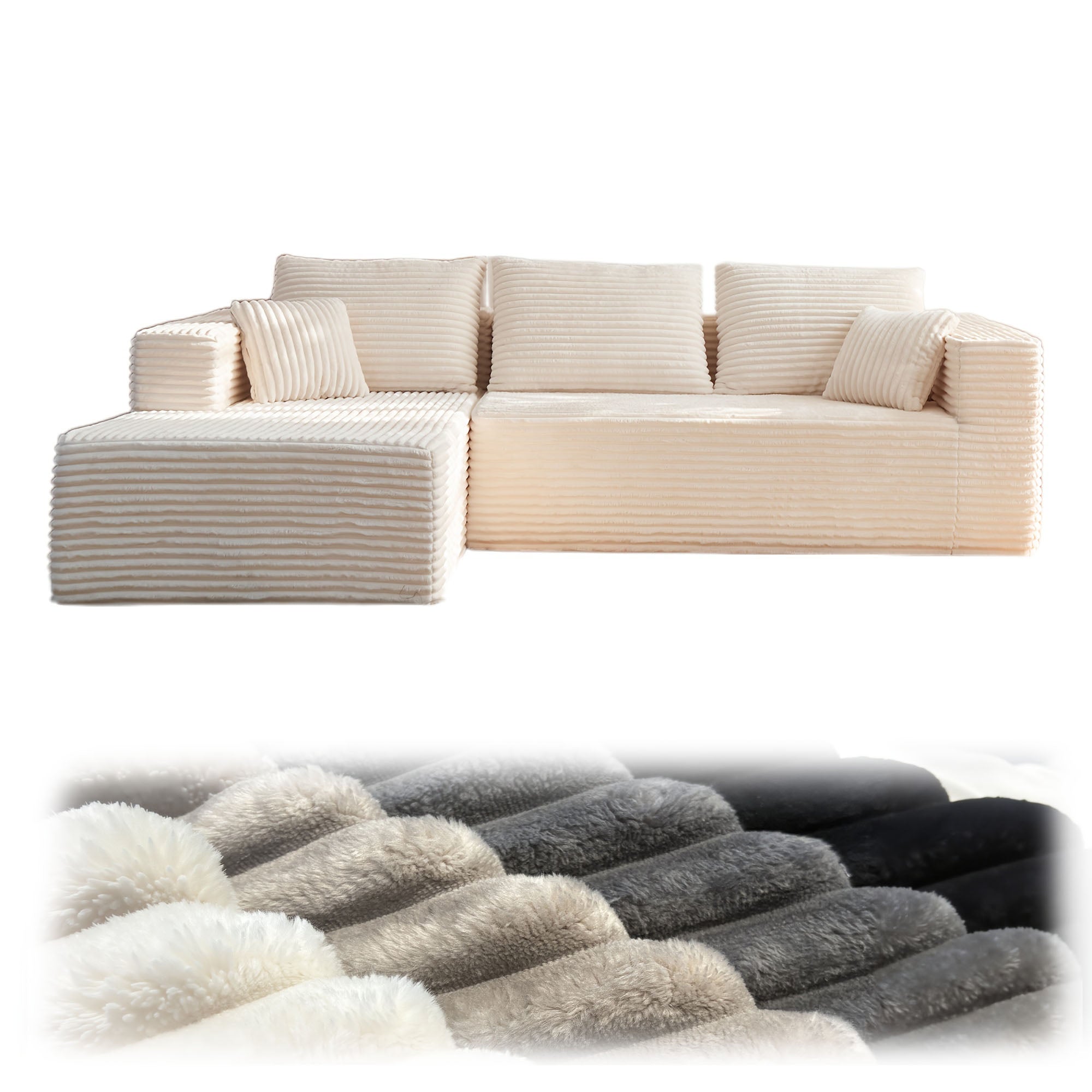 108" Oversized L Shaped Boneless Couch With Chaise No Assembly Required