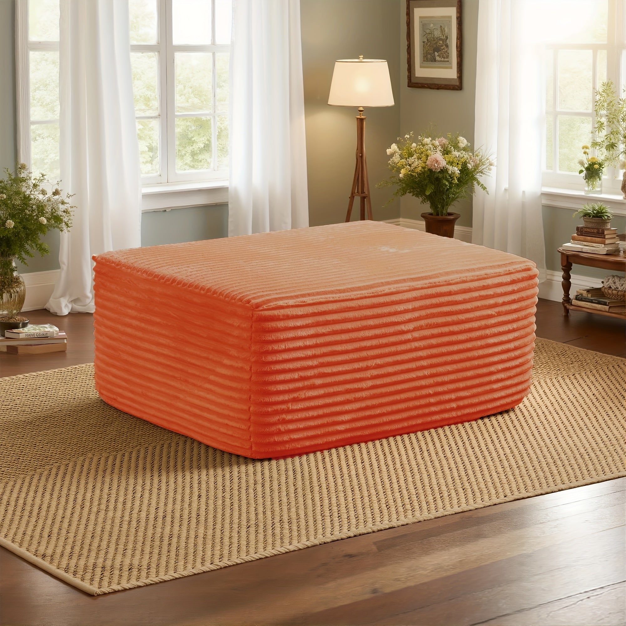 Corduroy Sofa Ottoman with Foam-Filled No Assembly Required