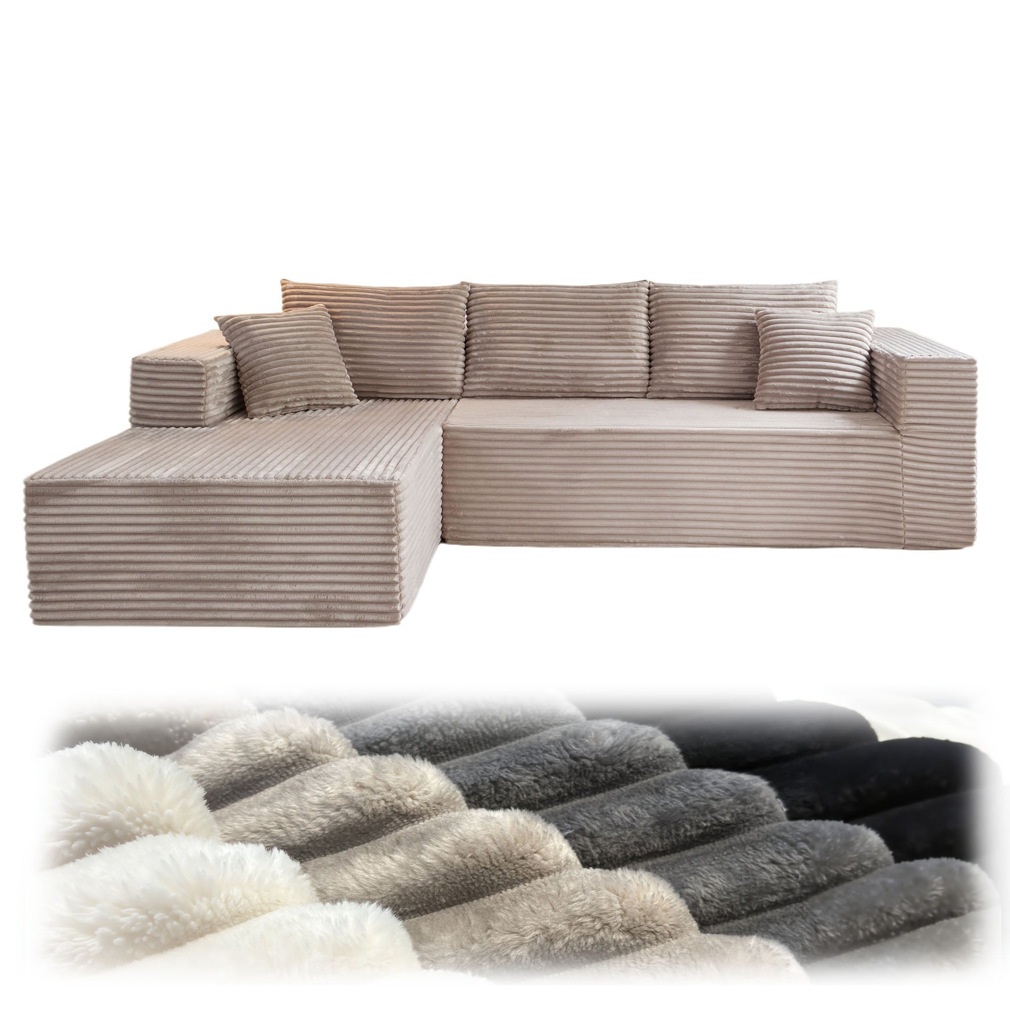 108" Oversized L Shaped Boneless Couch With Chaise No Assembly Required