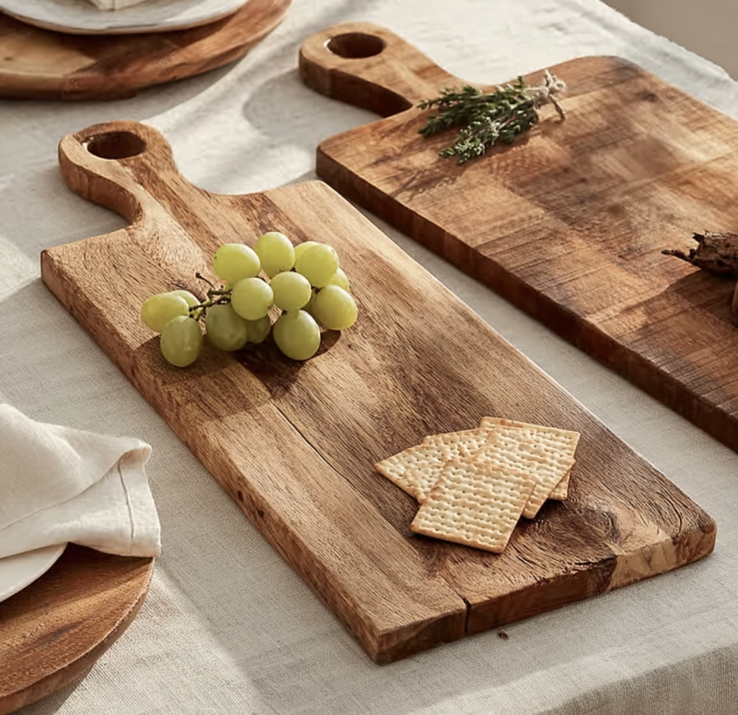 Rustic Wooden Serving Board with Handle – Handmade Charcuterie & Cheese Board