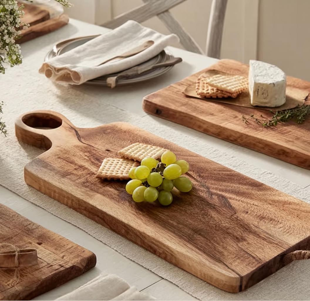 Rustic Wooden Serving Board with Handle – Handmade Charcuterie & Cheese Board