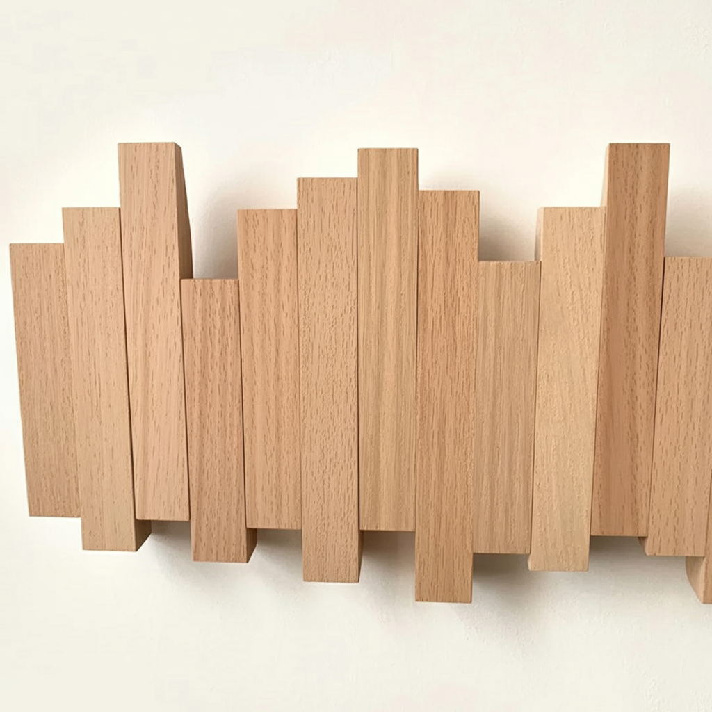 Walnut Piano Coat Rack Wall Mount – Rustic Wood Hooks & Key Holder