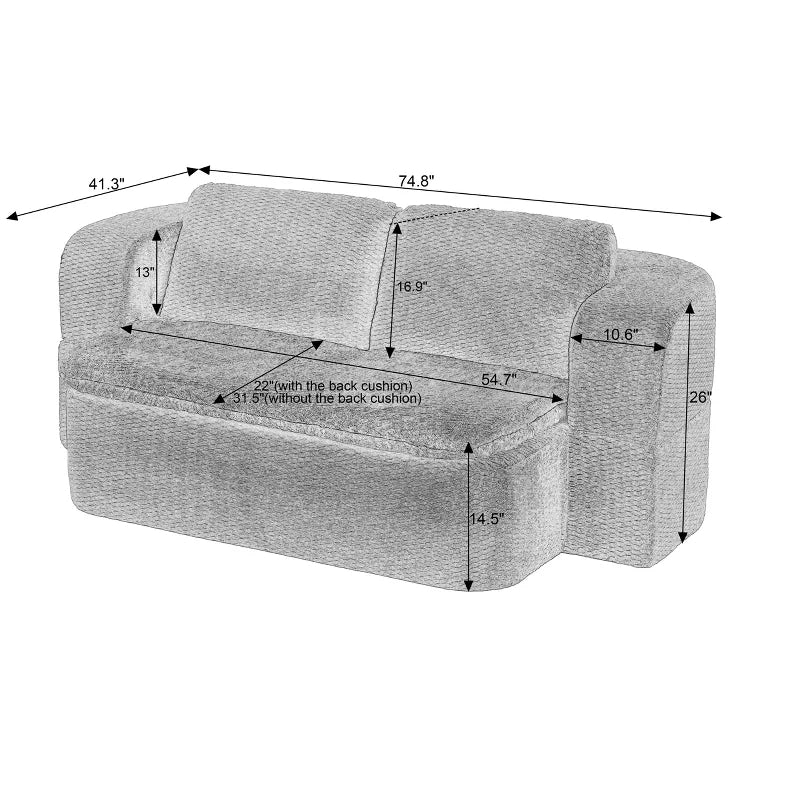 2-in-1 Foldable Sofa Bed Boneless Couch For Two With Pillow