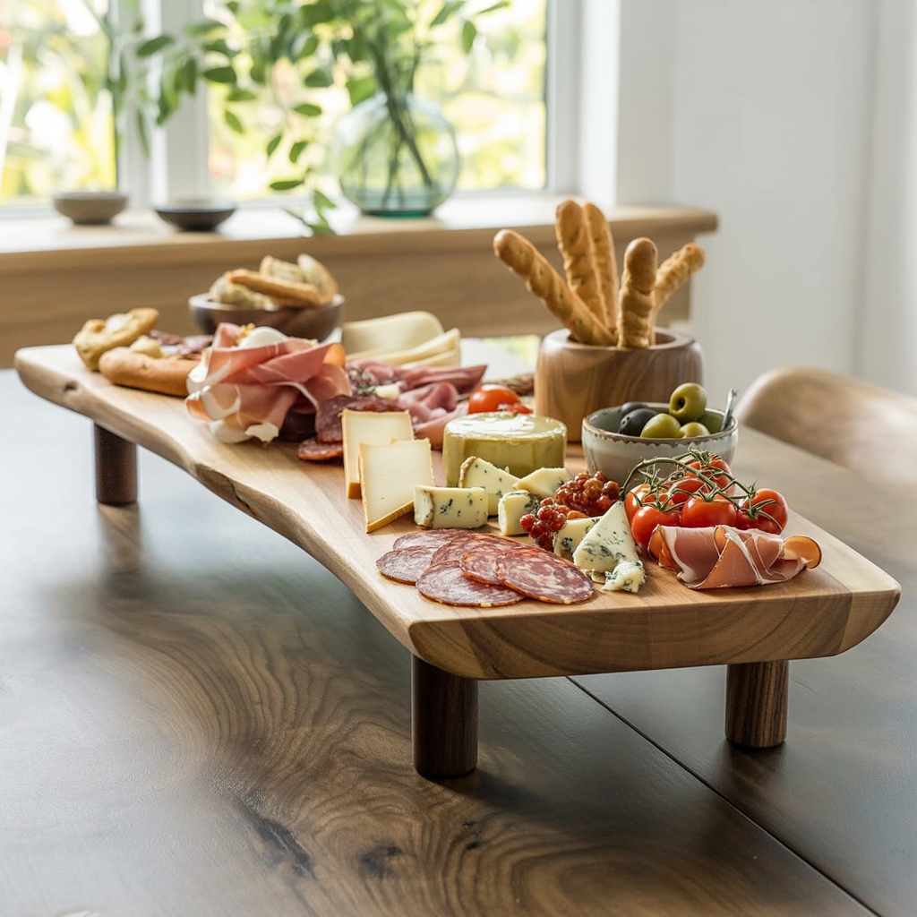 Live Edge Style Elevated Serving Board – Wooden Charcuterie & Centerpiece Tray