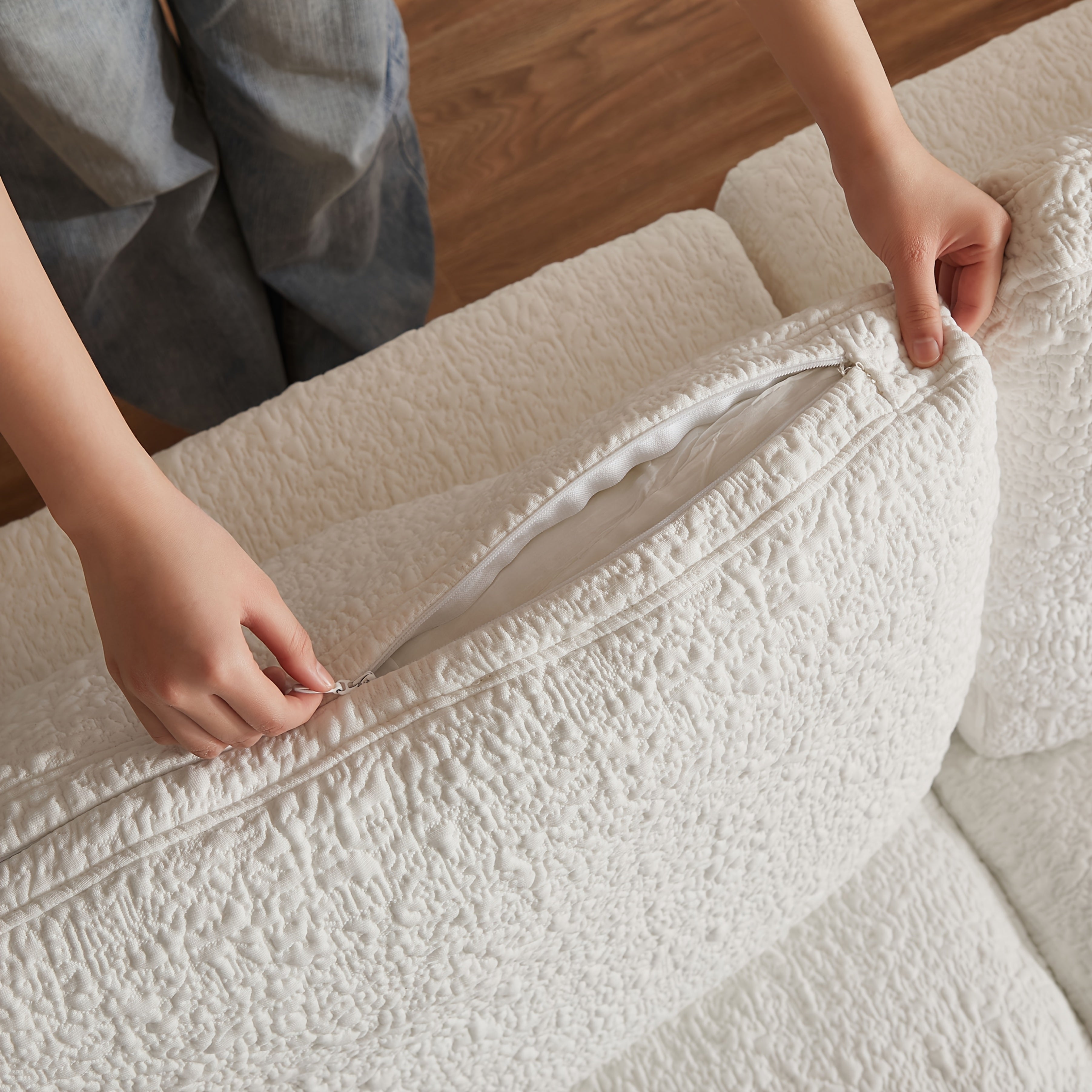 110" Cloud Sectional Boneles Couches for Living Room with Ottoman