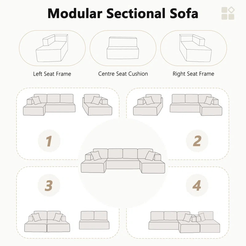 Oversized Modular Sectional Sofa 3-piece Foam Boneles Couch
