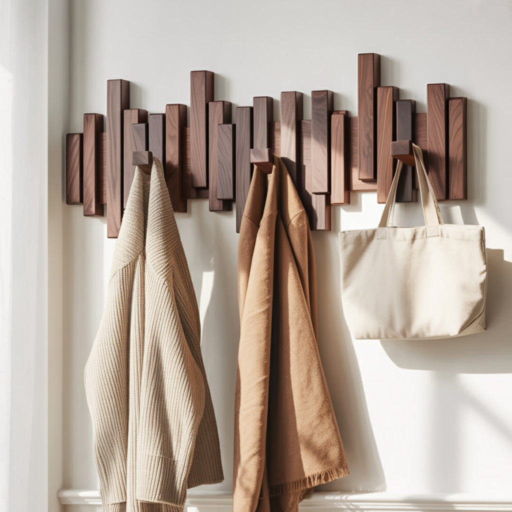 Piano Key Coat Rack – Solid Wood Wall Hook for Entryway