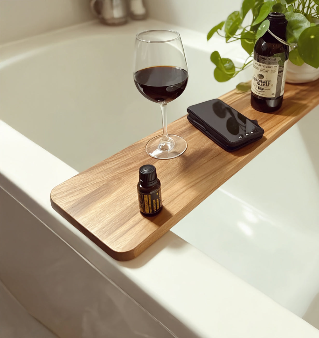 Luxury Wooden Bathtub Tray Caddy – Solid Wood Bath Shelf