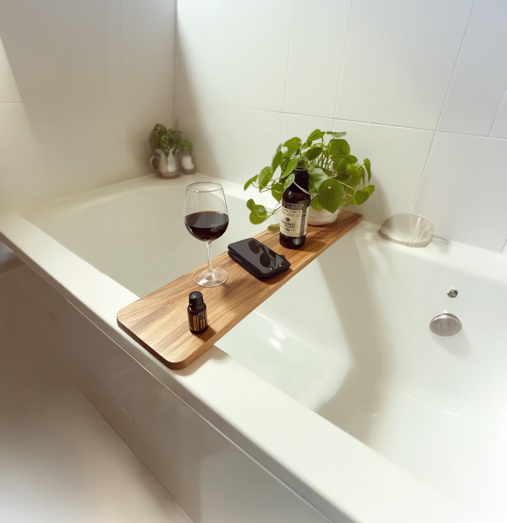 Luxury Wooden Bathtub Tray Caddy – Solid Wood Bath Shelf