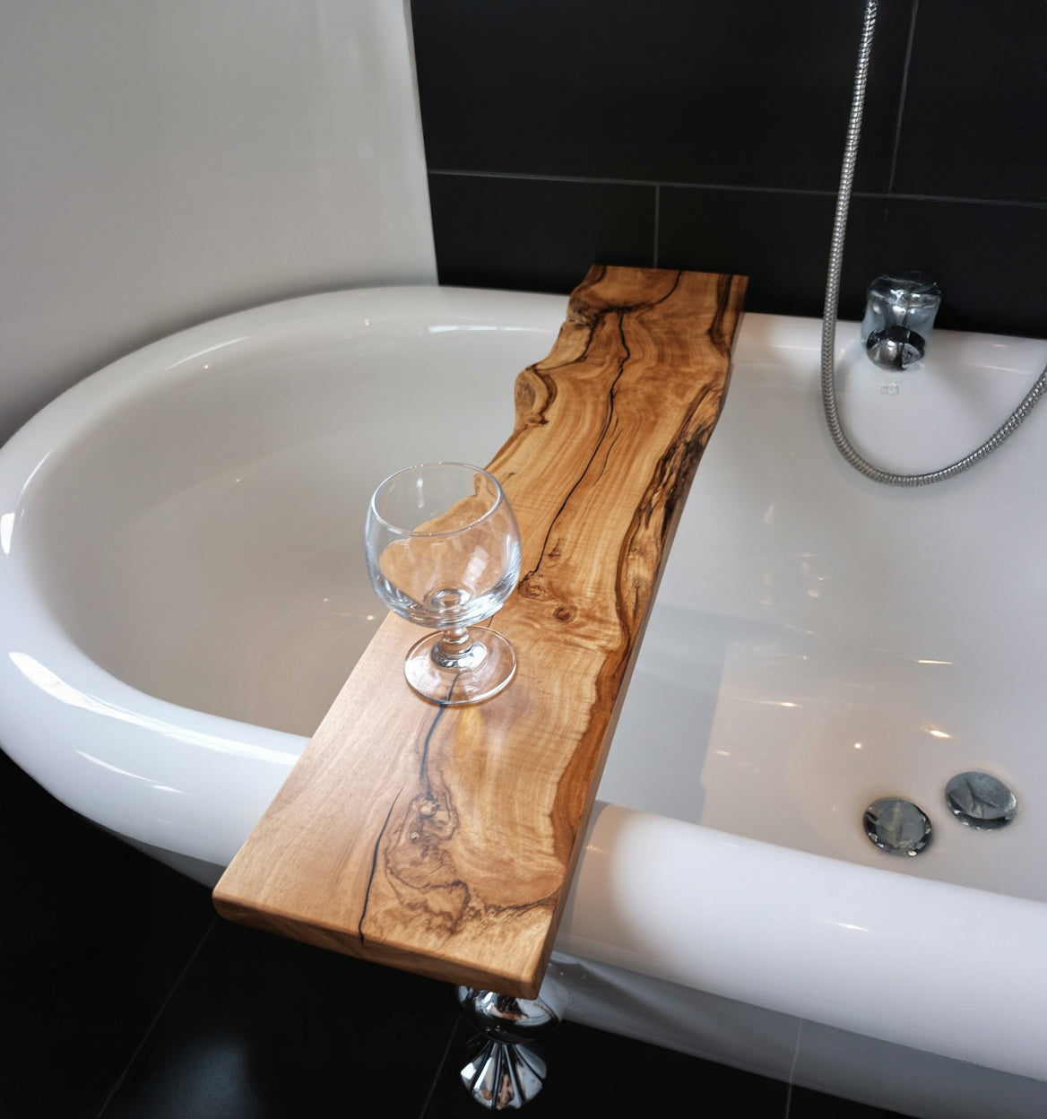 Live Edge Bathtub Tray – Solid Wood Rustic Bath Caddy