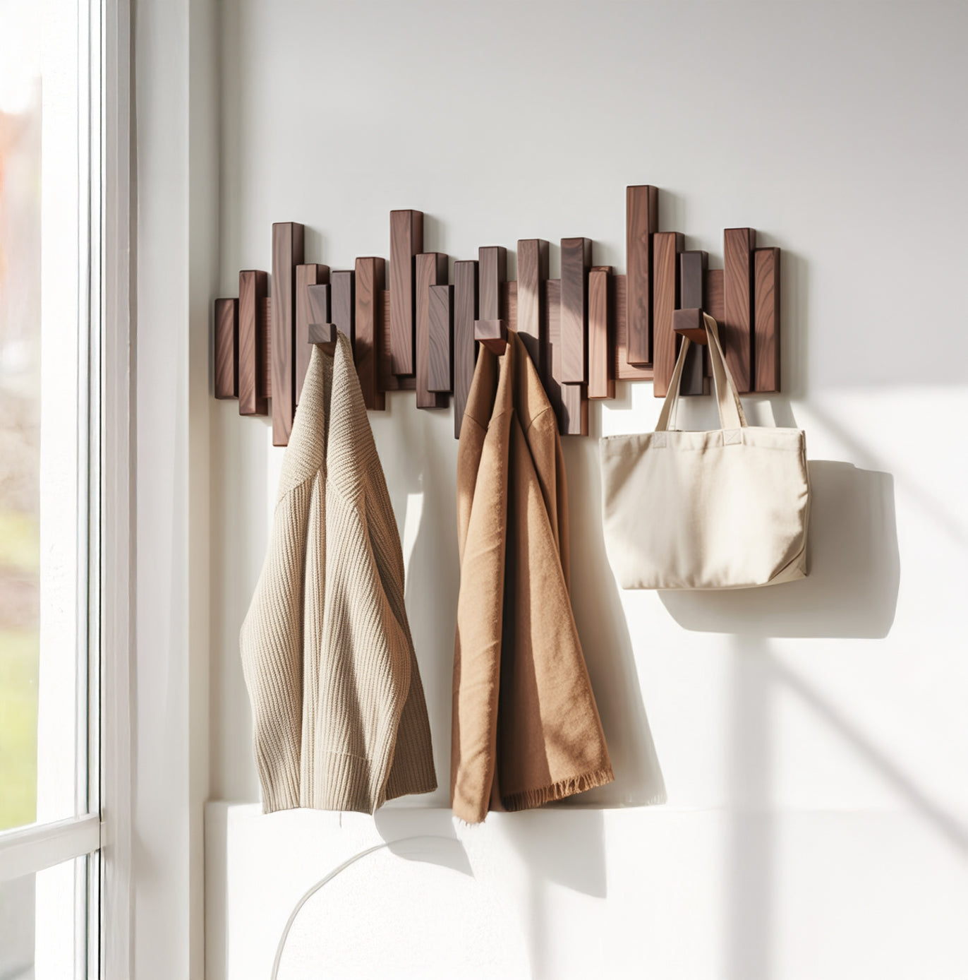 Piano Key Coat Rack – Solid Wood Wall Hook for Entryway