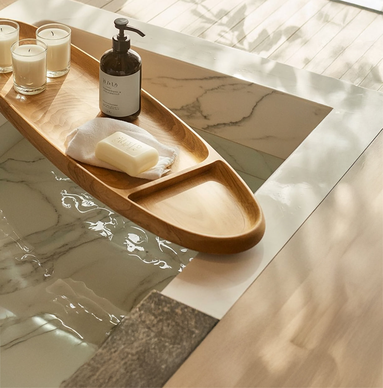 Handcrafted Wooden Bathtub Tray – Natural Spa Bath Caddy with Candle & Soap Holders