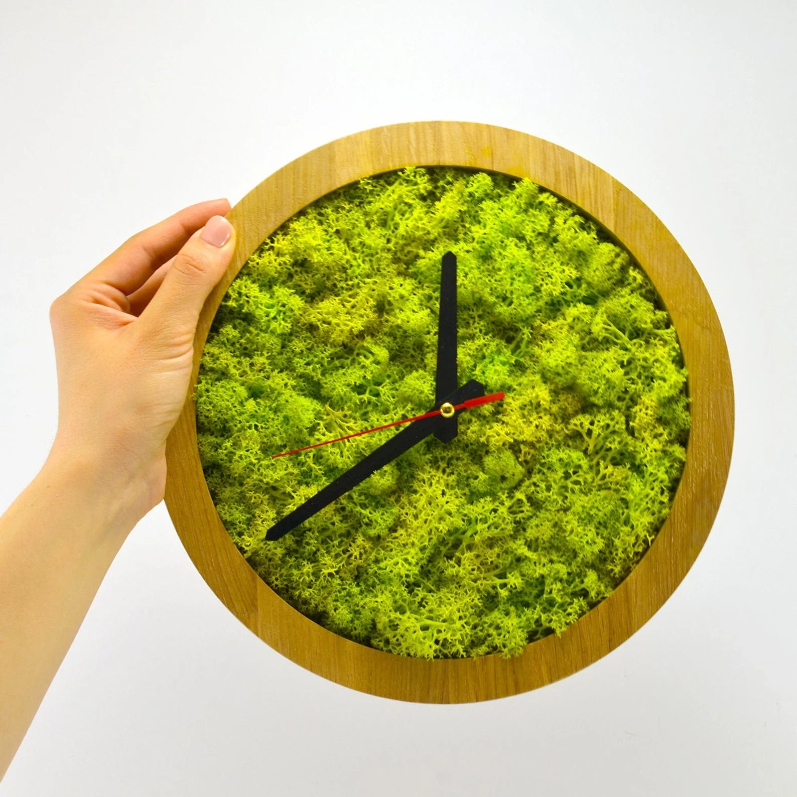 Loft Style Moss Wall Clock – Scandinavian Wooden Design, Handmade Eco Home Décor